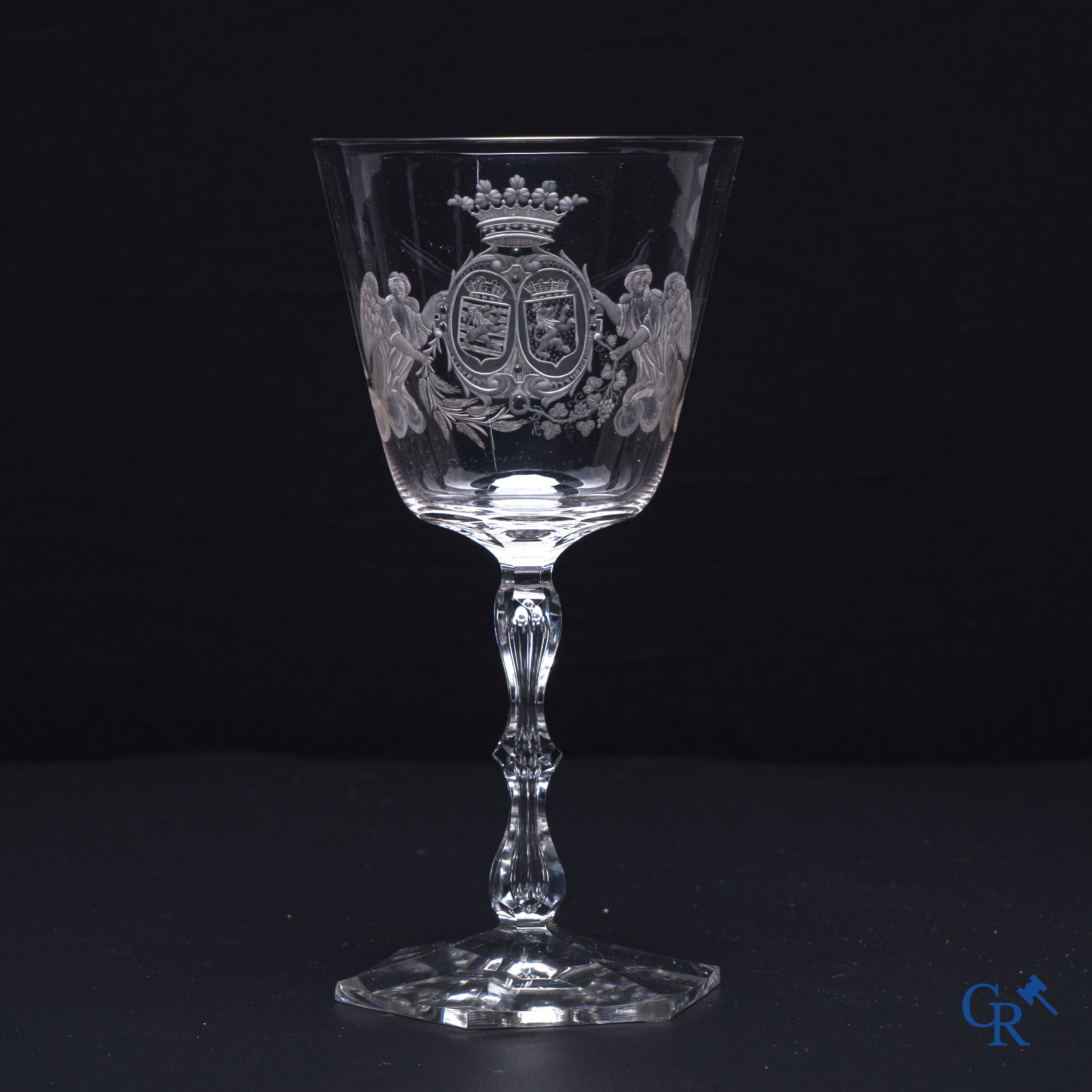 Val Saint Lambert: Exceptional wine glass in white crystal.