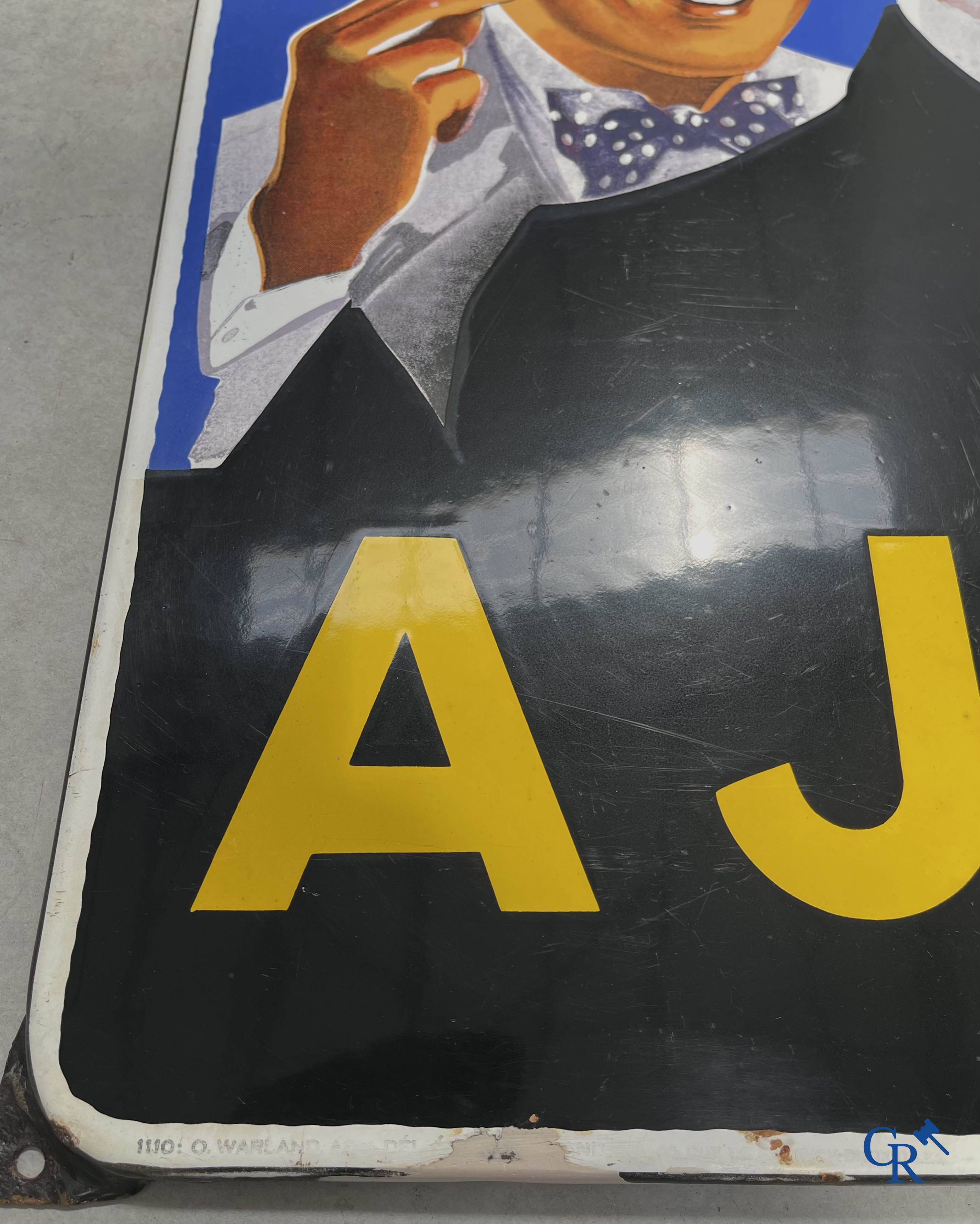 AJJA, Emaille reclamebord voor de tabakswaren van AJJA. Emaillerie Odon Warland. T.P. Bruxelles 1952.