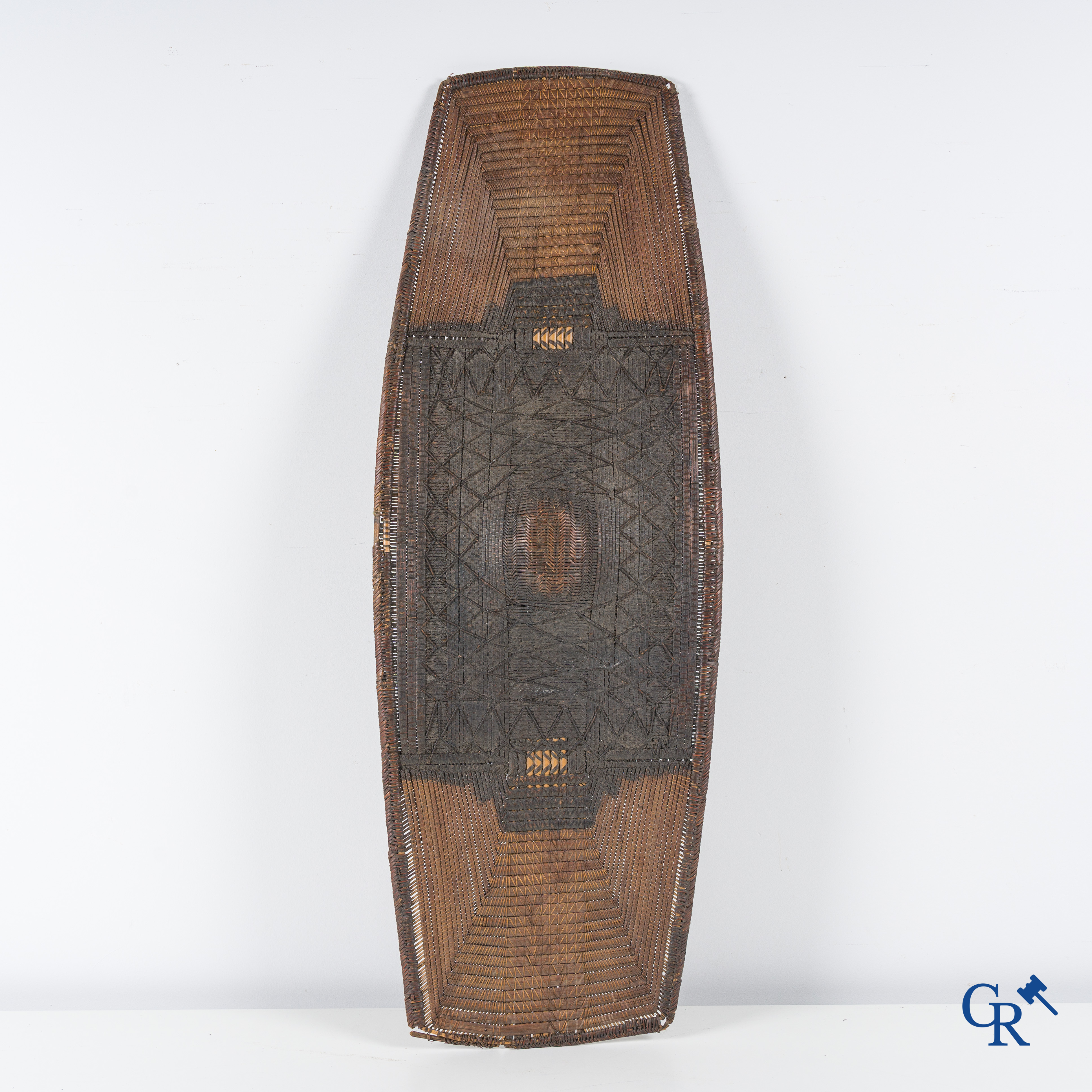 Tribal Art, Republic of Congo, an African shield in wood and wickerwork.