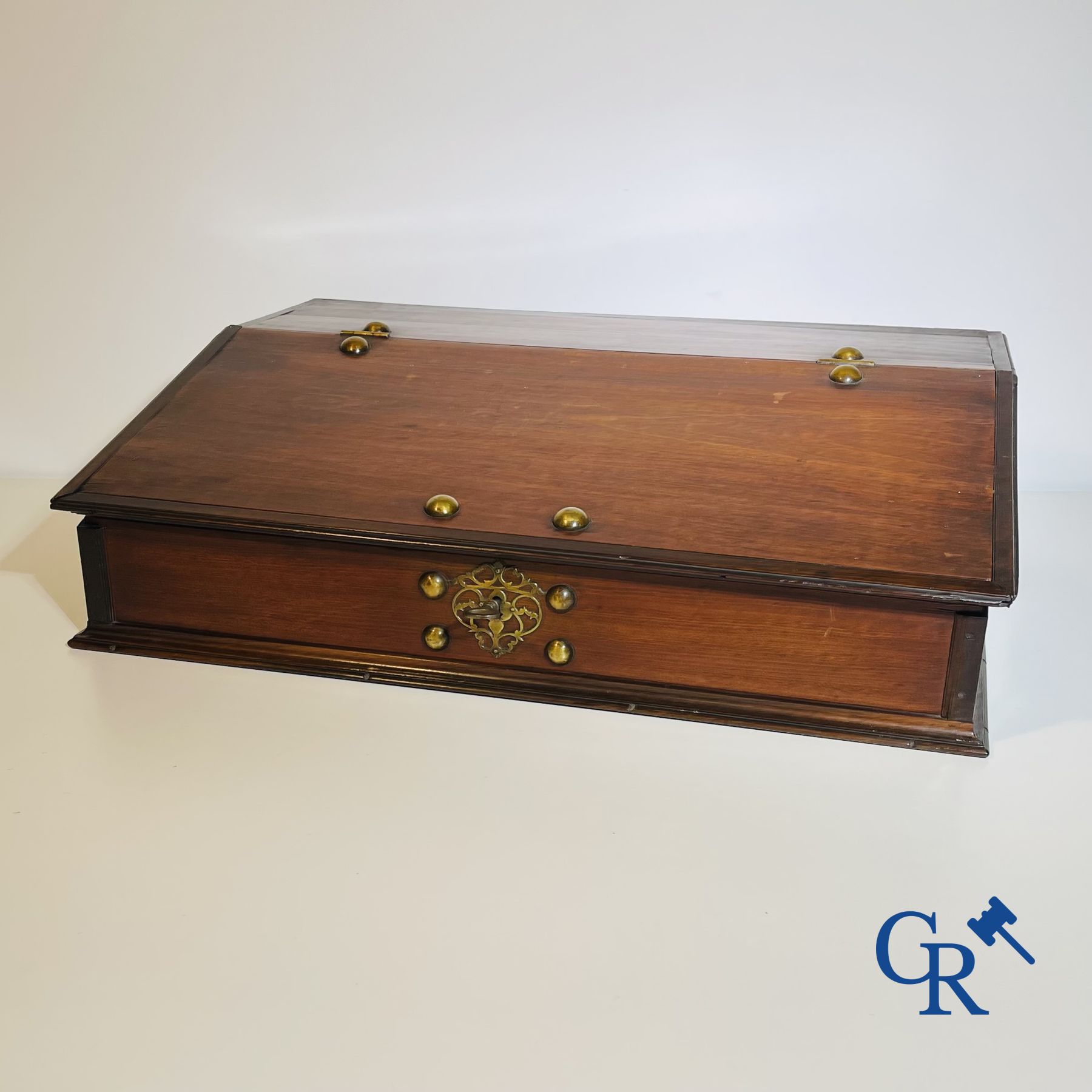 A large mahogany writing case with bronze fittings. Early 19th century.