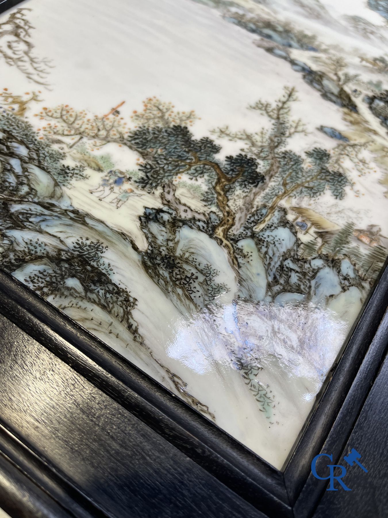 Chinese porcelain: A Chinese qianjiang cai porcelain painting in frame.