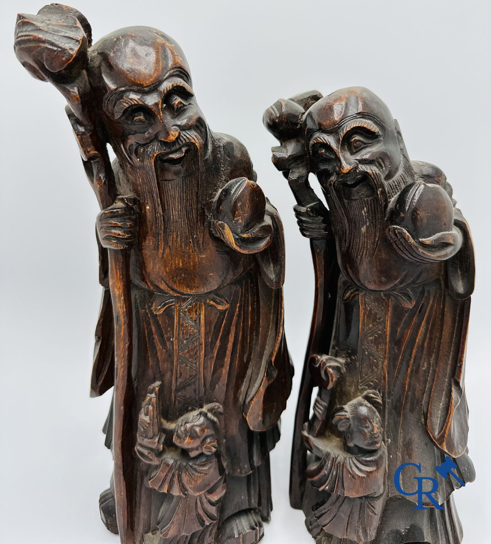 Chinese art: 2 Chinese bamboo sculptures depicting Lu Xing. 18th-19th century.