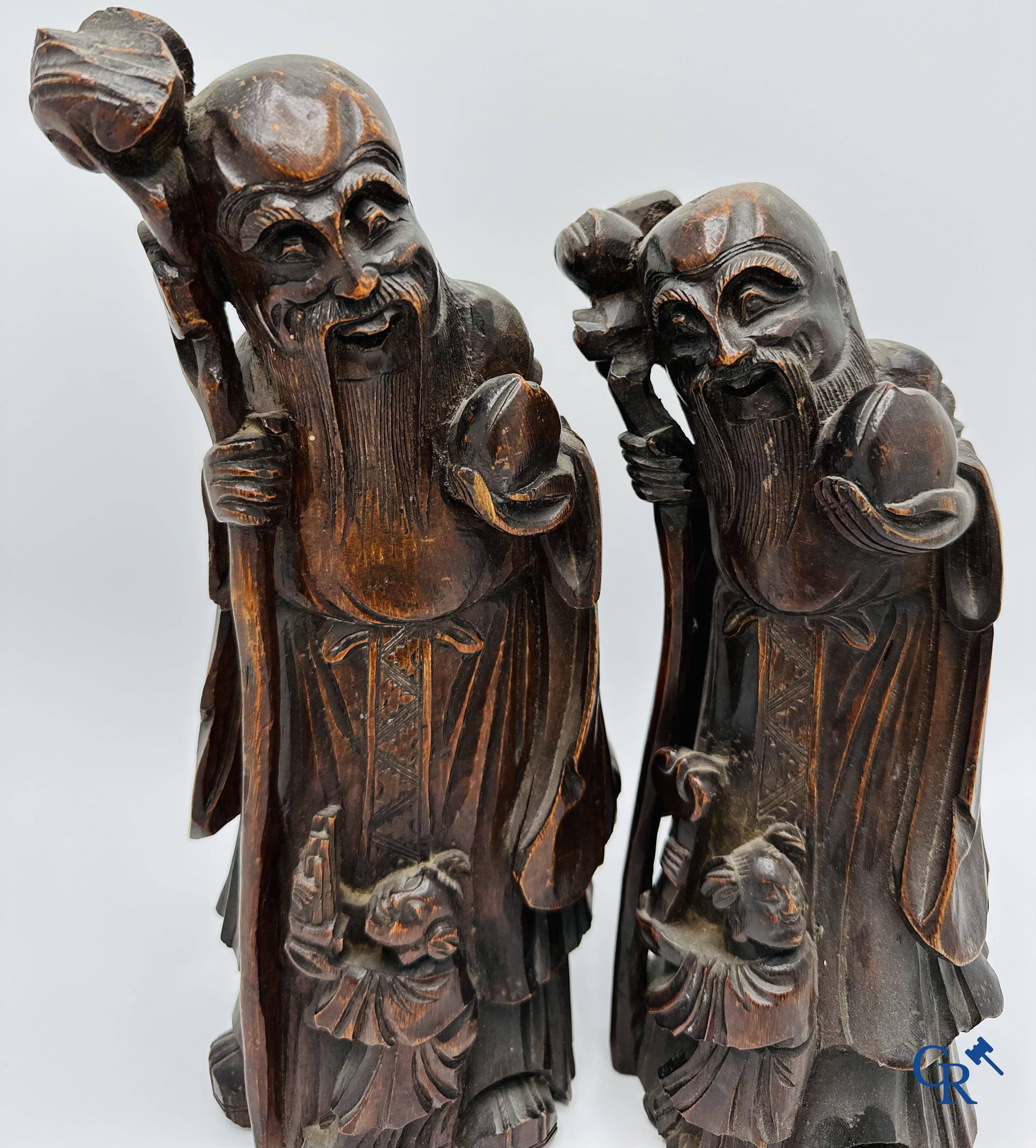 Chine: 2 Chinese bambou sculpturen met de voorstelling van Lu Xing. 18-19de eeuw.