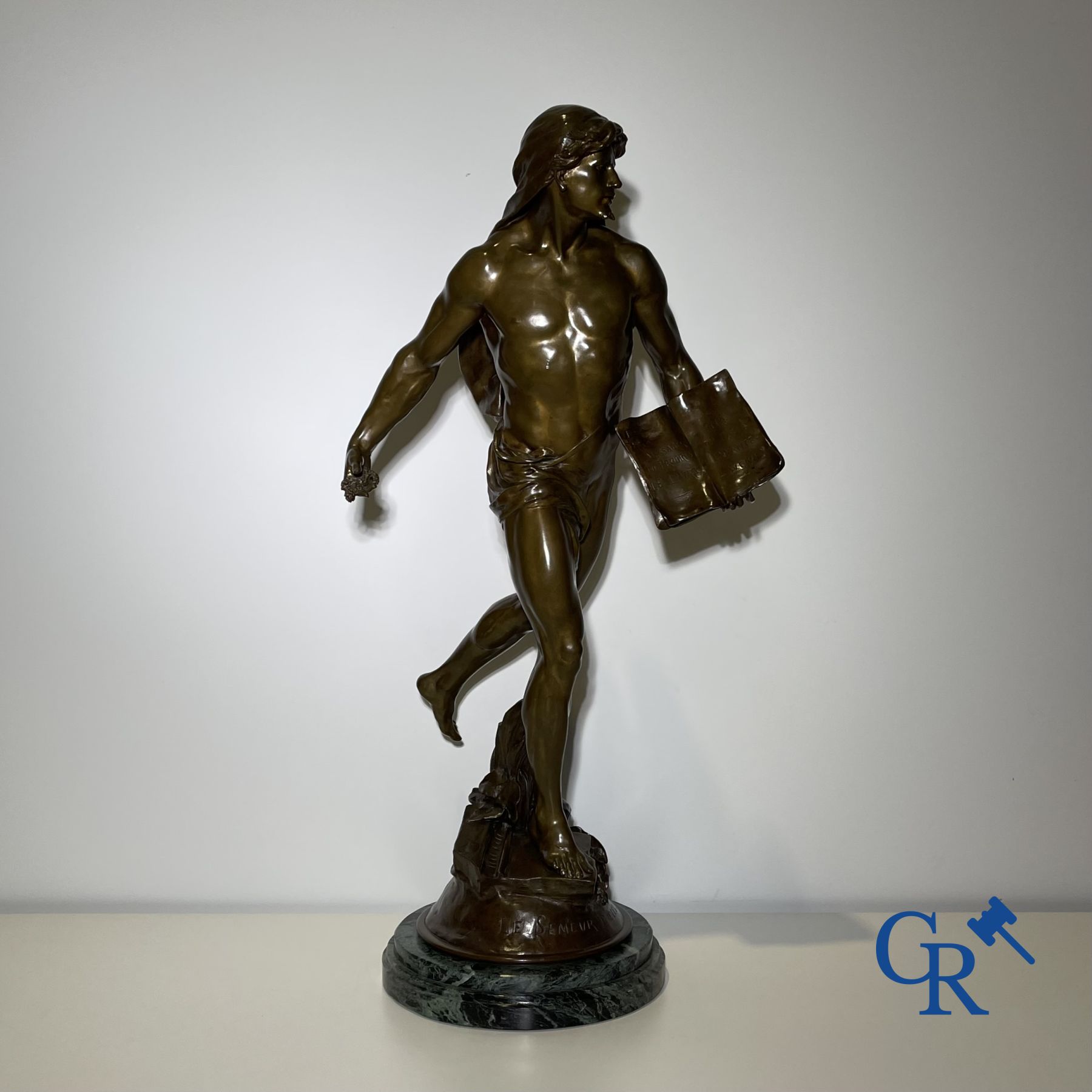 Emile Louis Picault (1833-1915) Large bronze statue "Le Semeur d'idées"<br />
Foundry stamp Collin & Cie Paris.