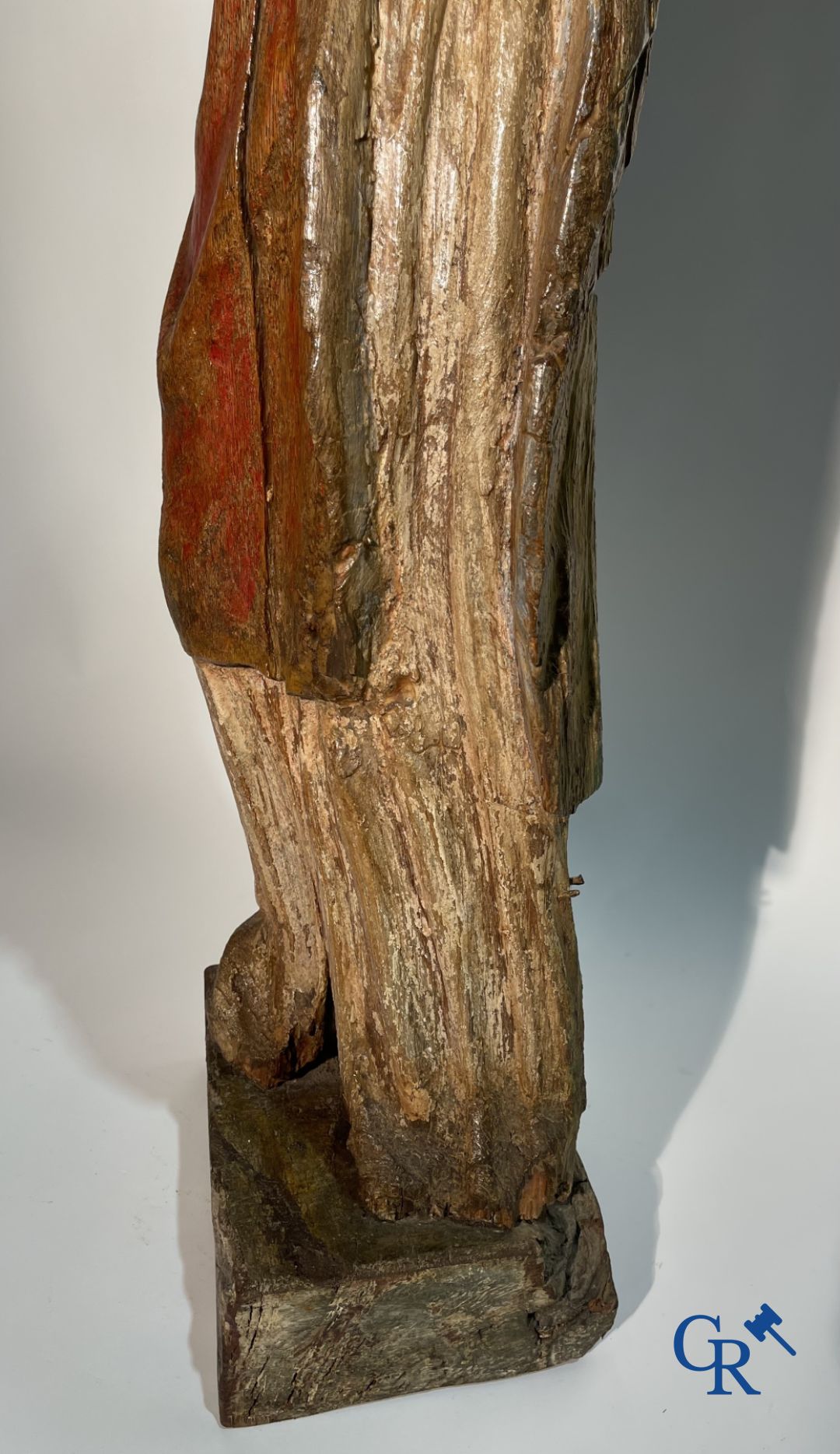 Wooden sculpture: Polychrome wood sculpture of a saint. Saint Stephen. Probably 17th century.