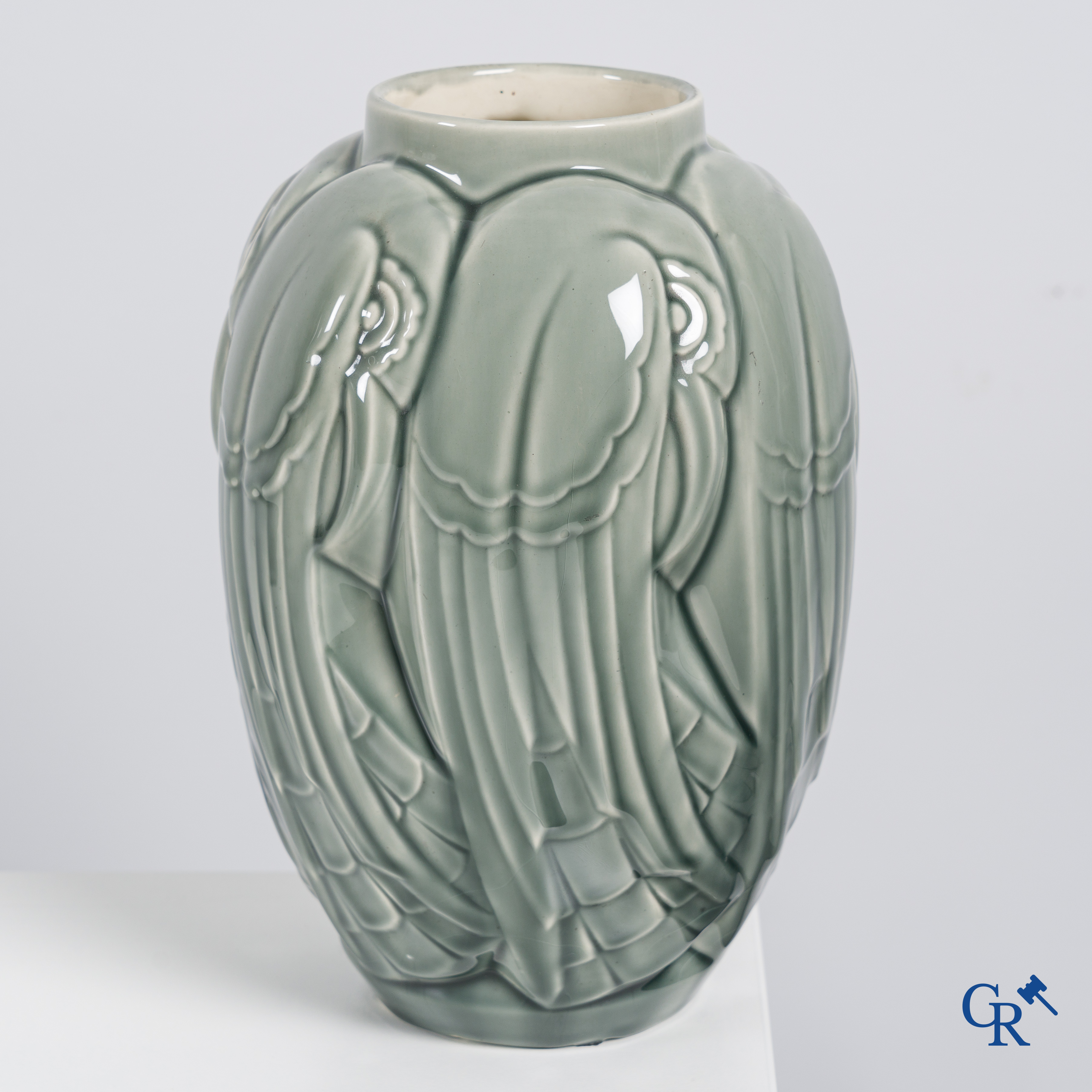 Keramis, Boch - La Louvière, Charles Catteau: Vase Art Déco en glaçure craquelée. Décor 1160