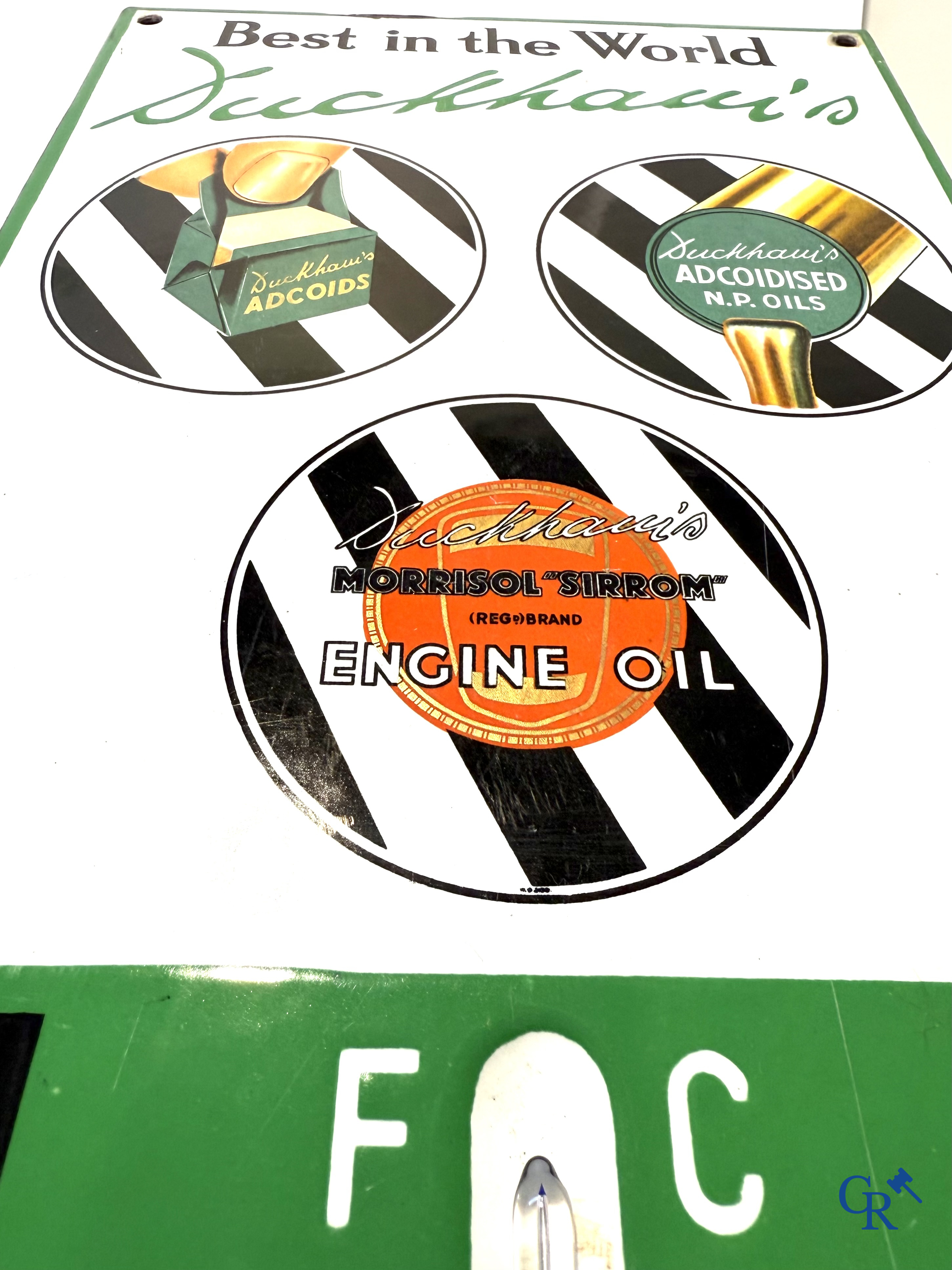 Duckham's Motor Oil. "Best in the World" Prachtig geëmailleerde reclame thermometer. Engelse makelij.