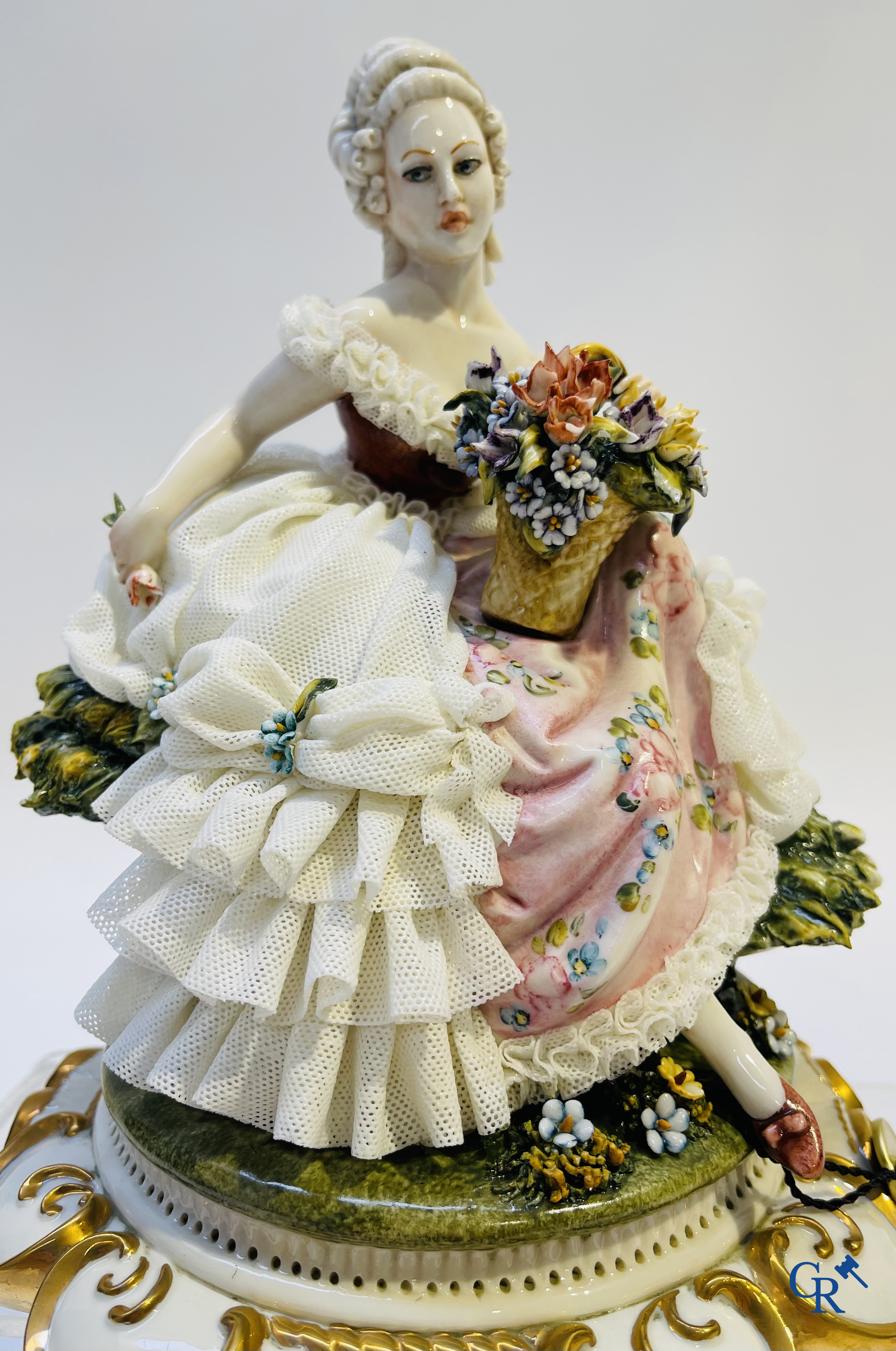 Porcelain: Capodimonte: 3 groups in Italian porcelain with lace.