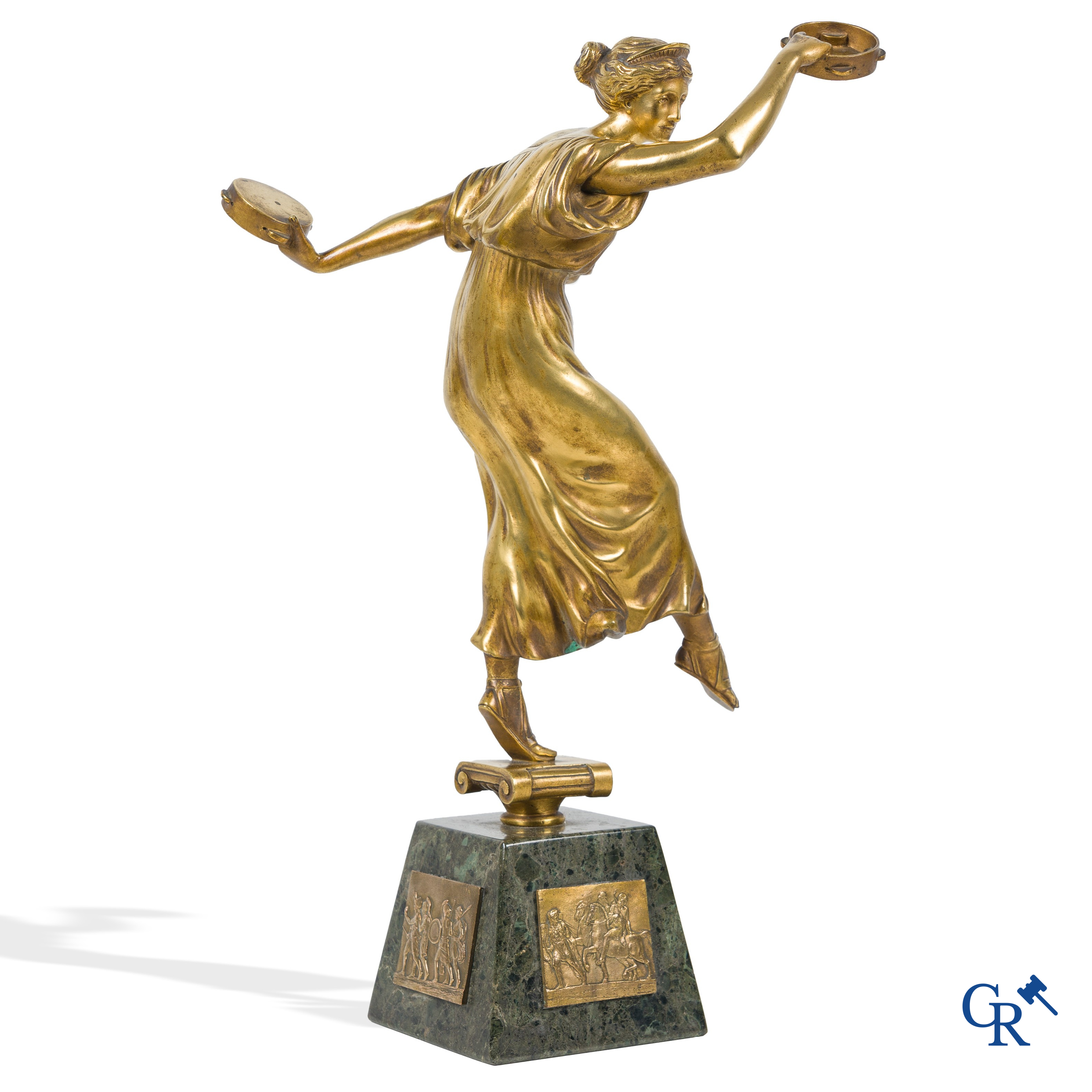 S. Lugli. A bronze Art Deco representation of a dancer with tambourines. circa 1910-1920.