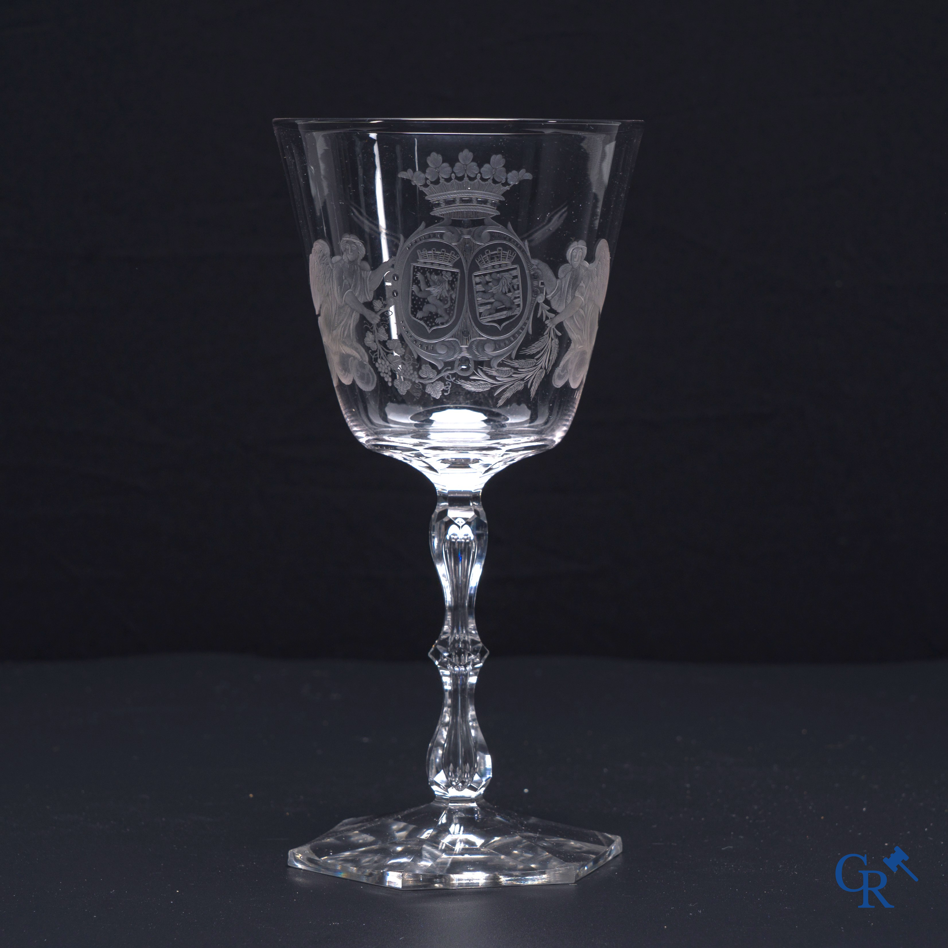 Val Saint Lambert: Exceptional wine glass in white crystal.