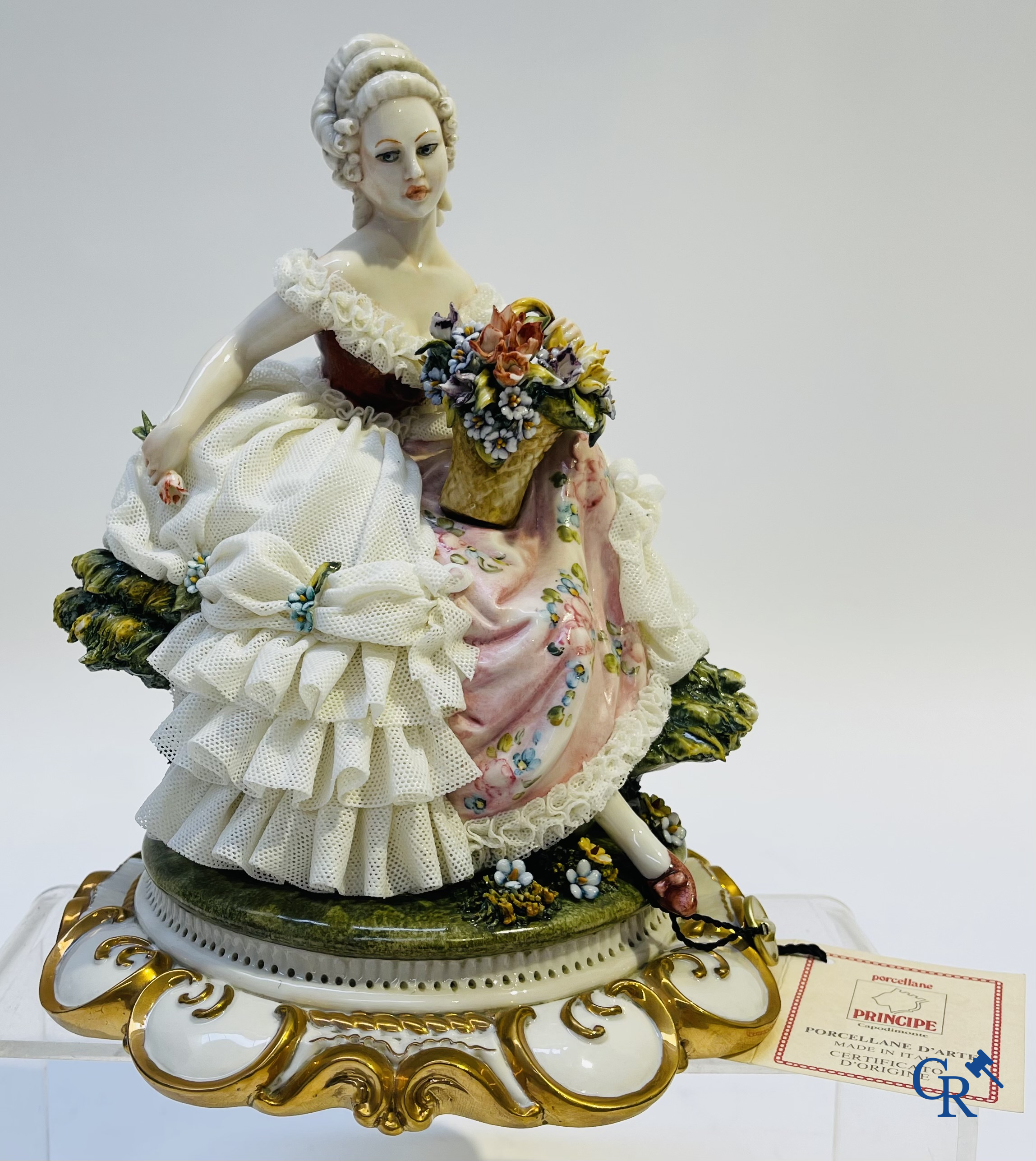 Porcelain: Capodimonte: 3 groups in Italian porcelain with lace.