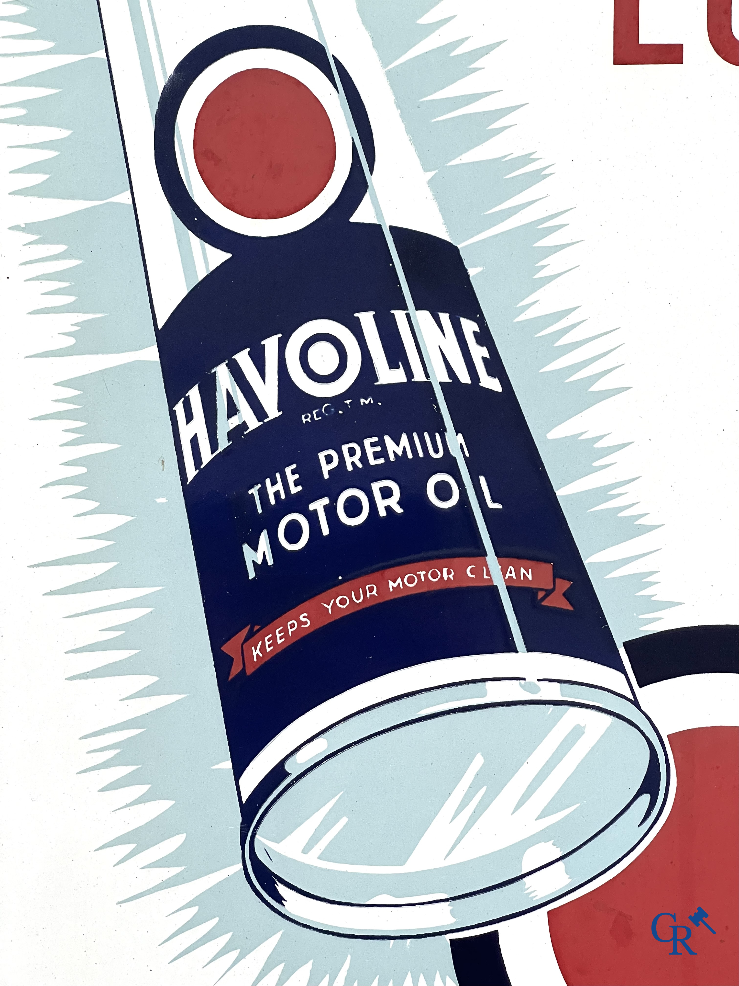 Havoline, emaille reclamebord voor motor olie Havoline van de Caltex Petroleum Company. T.P. Bruxelles 1950.