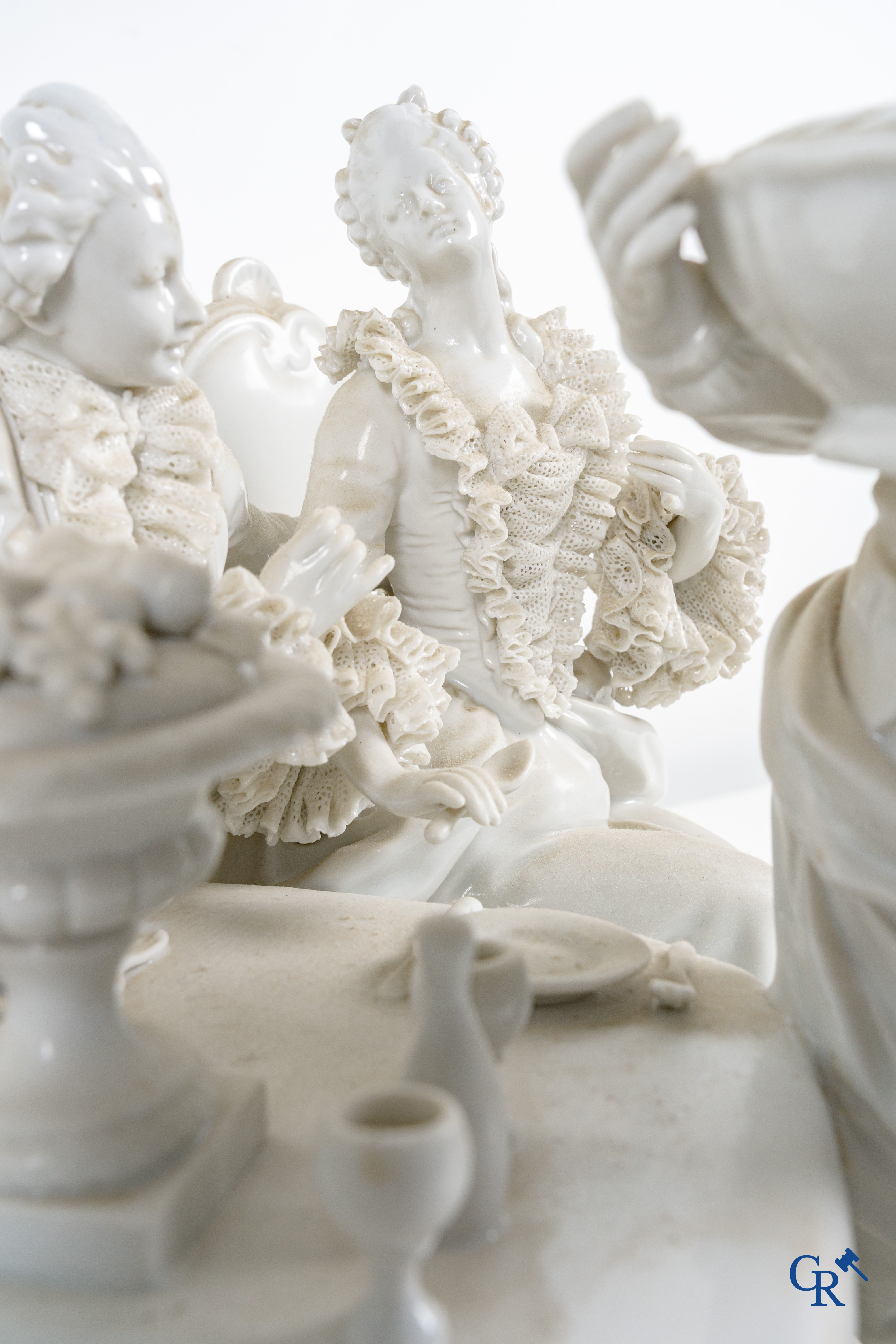 Volkstedt Rudolstadt, an exceptionally large group in lace porcelain on a matching pedestal.