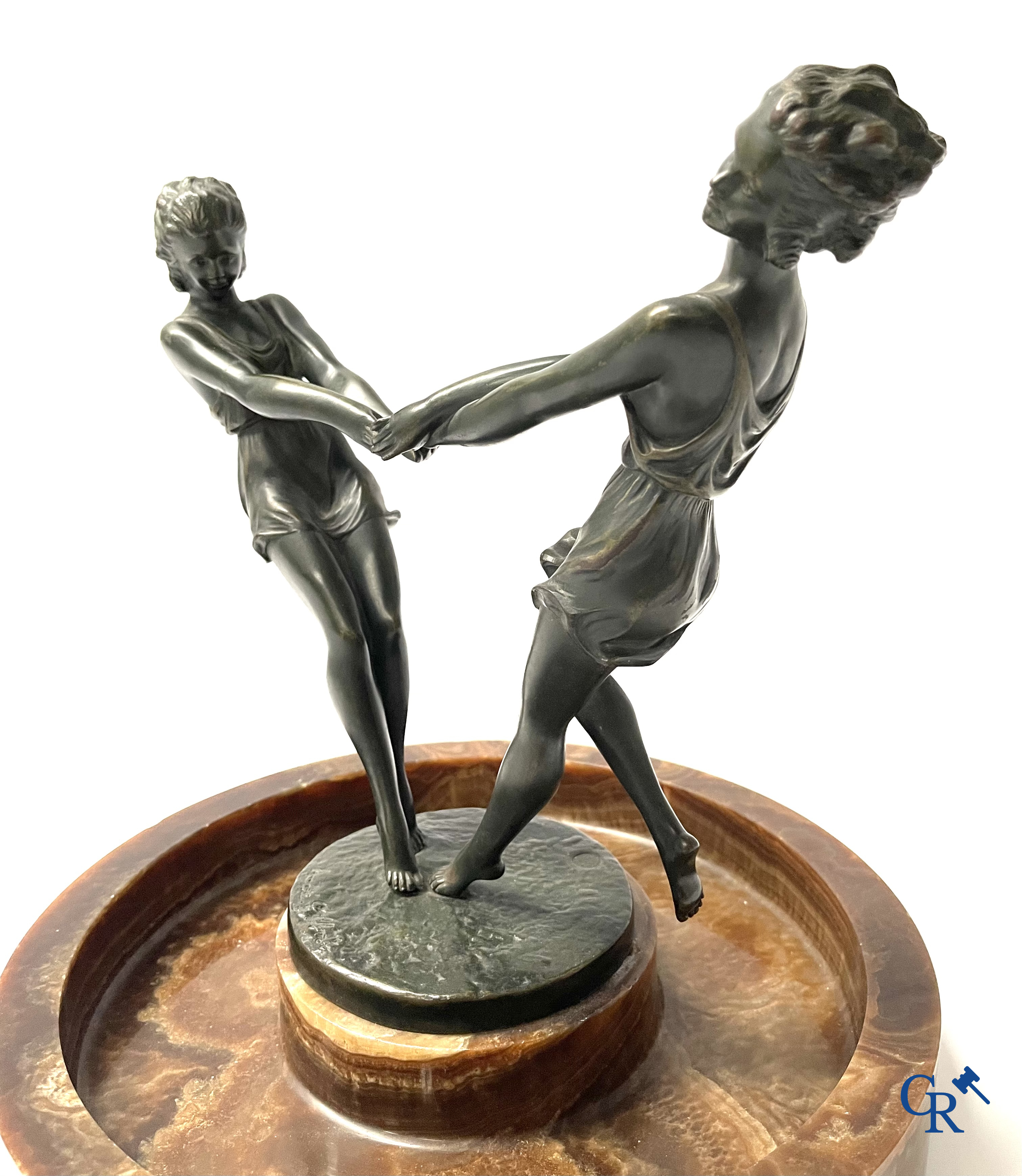 Art Deco, André Gilbert. Milieu de table in brons en onyx. Gieterij LN Paris JL. Circa 1930.