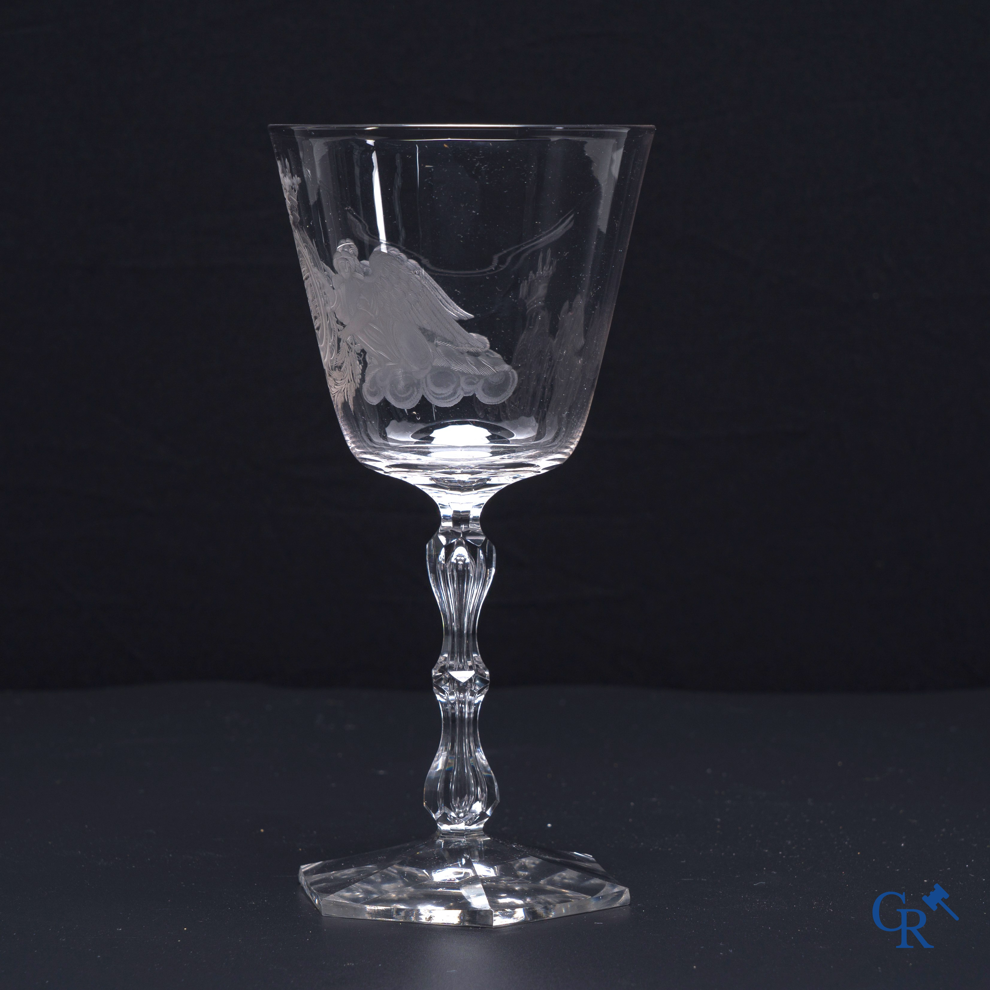 Val Saint Lambert: Exceptional wine glass in white crystal.