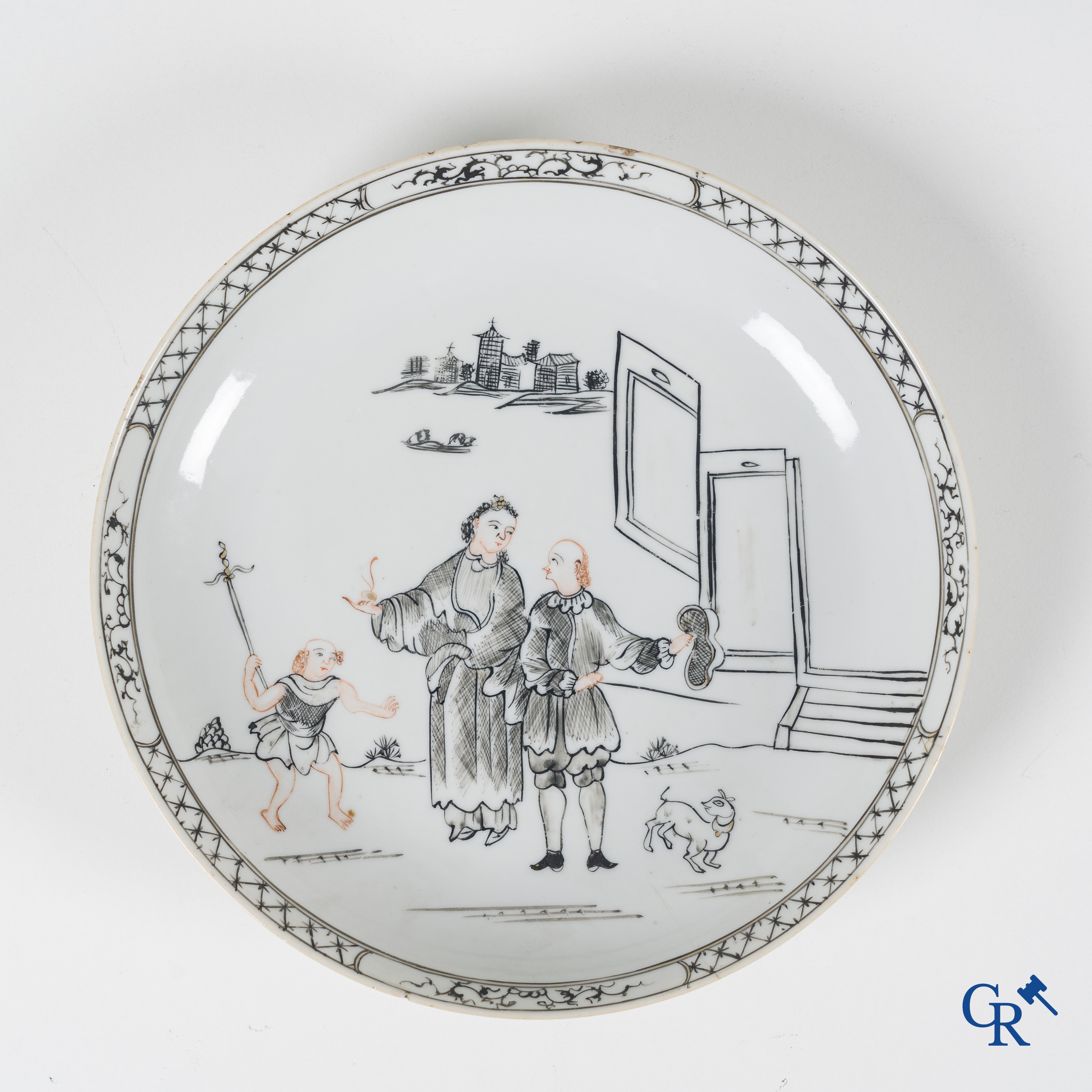 Asian Art: Chinese porcelain with grisaille and famille rose decor, Compagnie des Indes. 18th century.