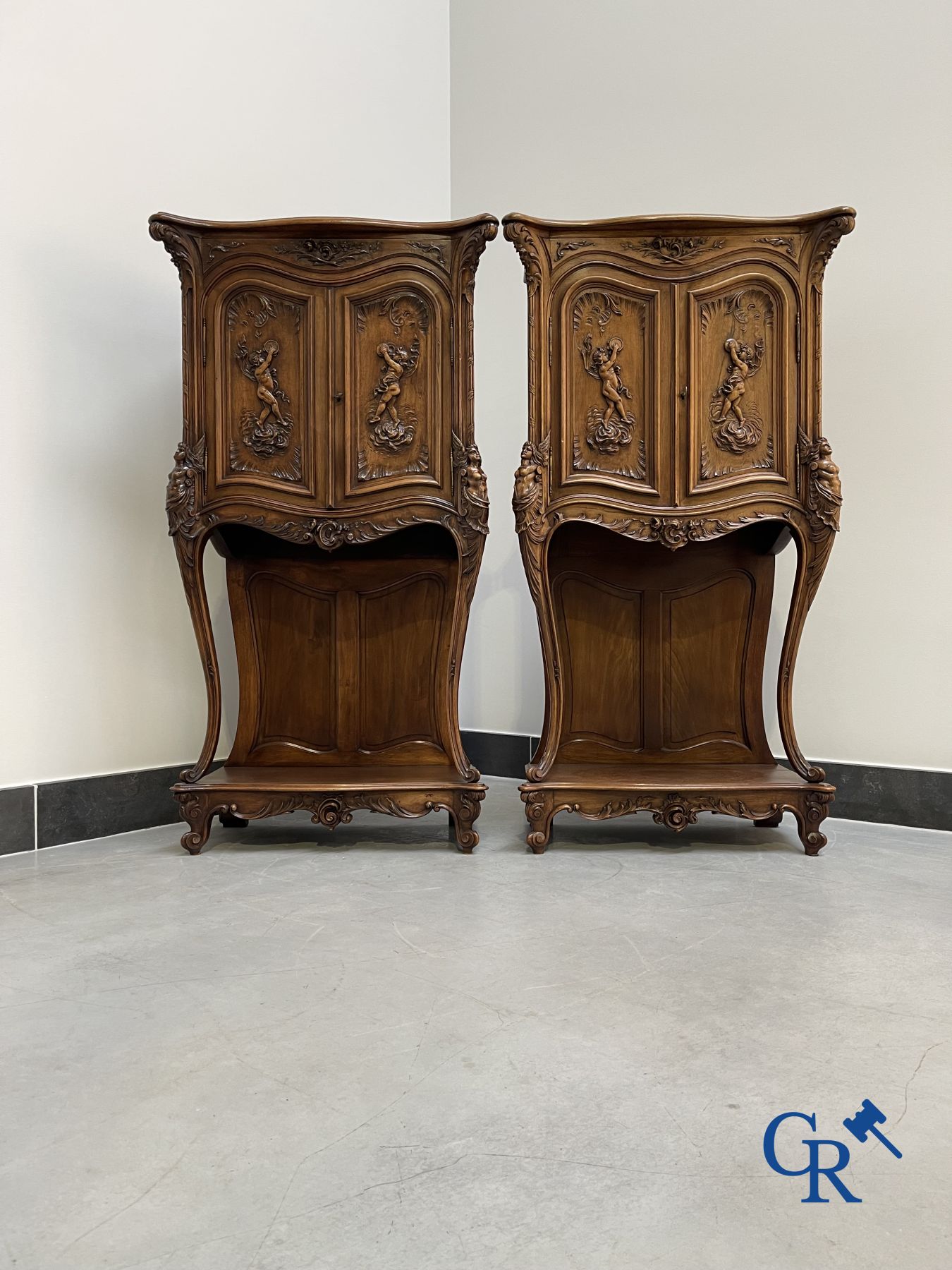 Furniture: A pair of finely carved furniture. LXV style.