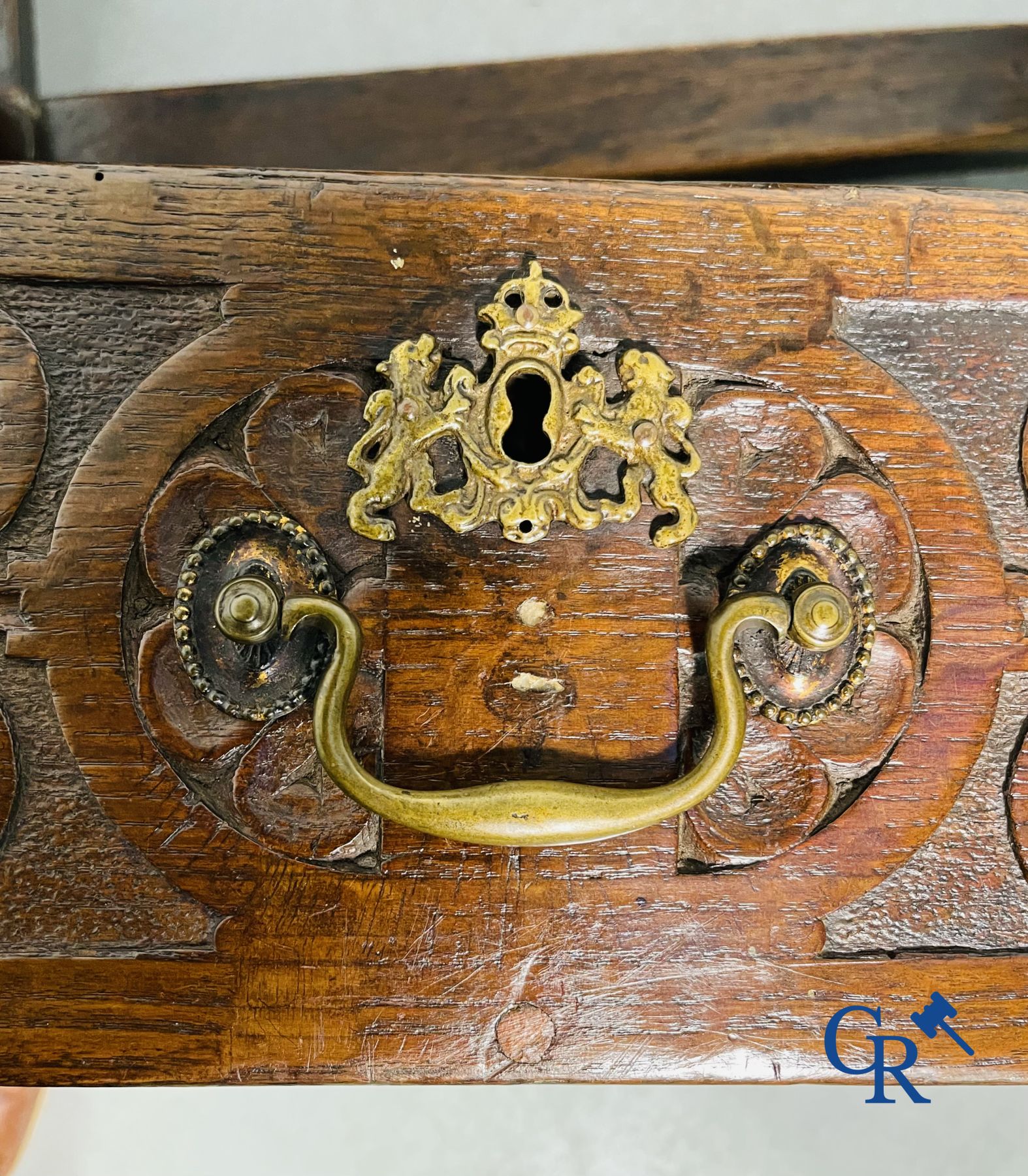 Furniture: An oak table with drawer. 17th - 18th century.