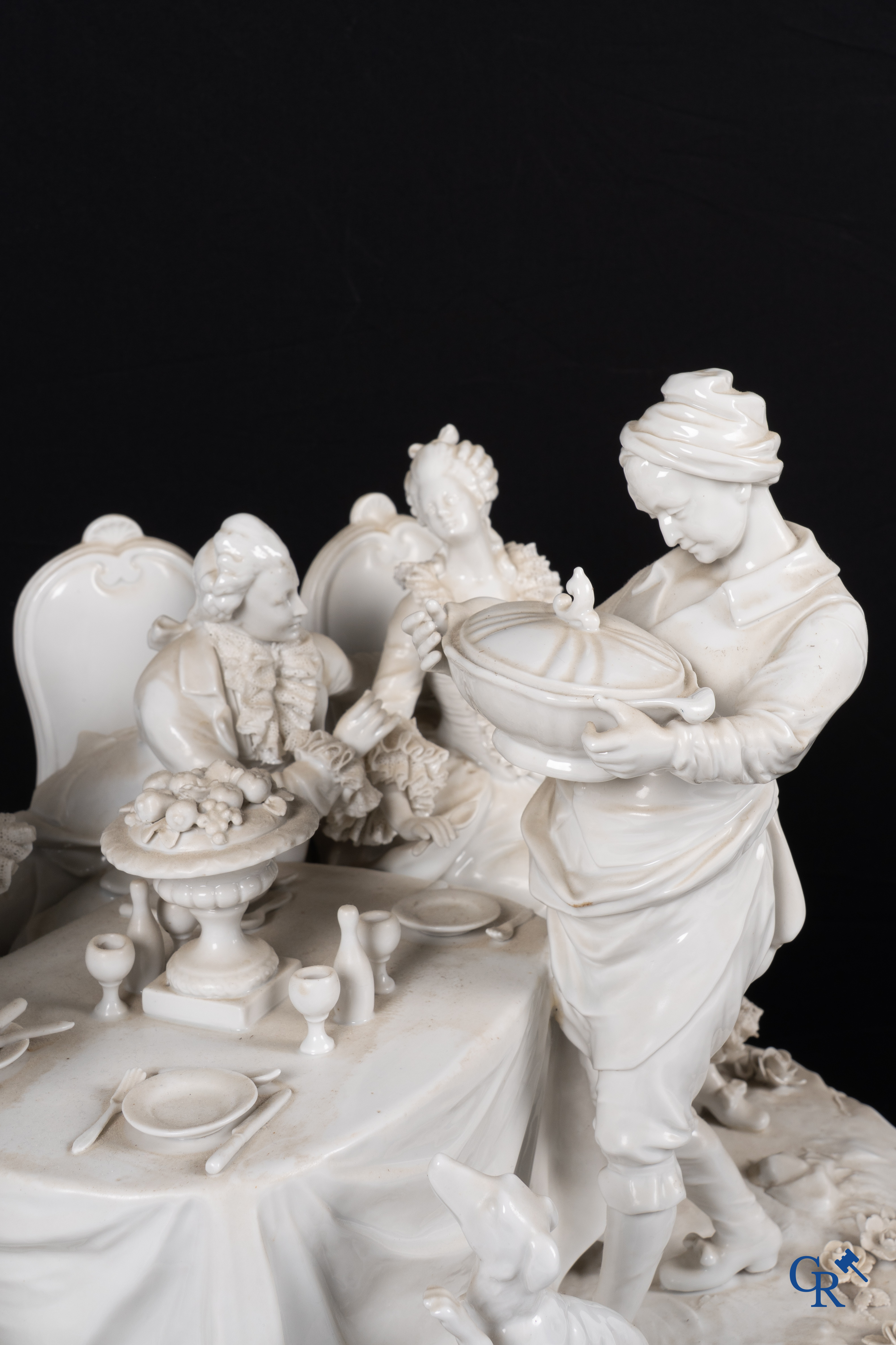 Volkstedt Rudolstadt, an exceptionally large group in lace porcelain on a matching pedestal.