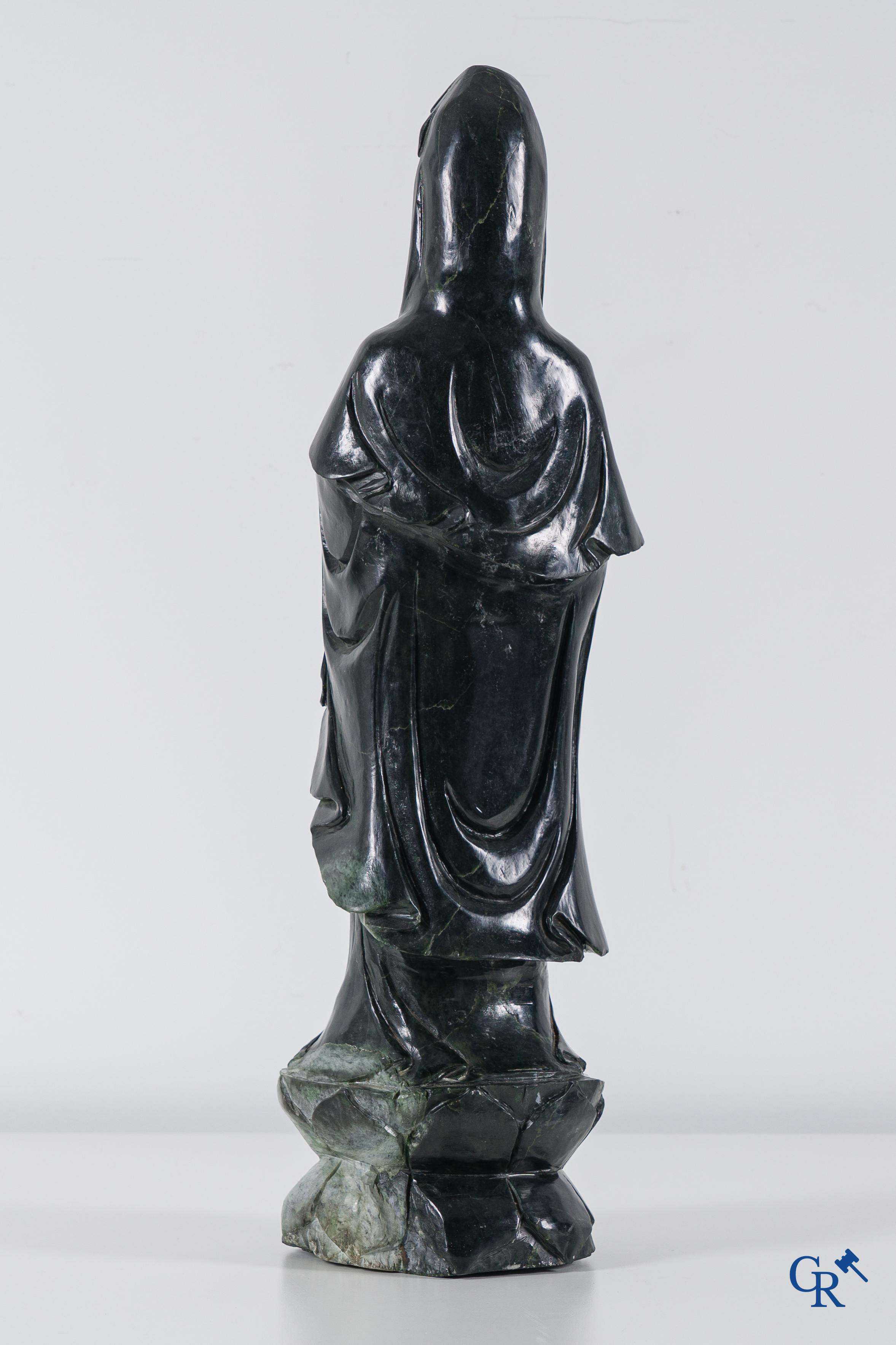 Asian Art: A Chinese water buffalo and a standing Guanyin in Jadeite. 2nd half of the 20th century.