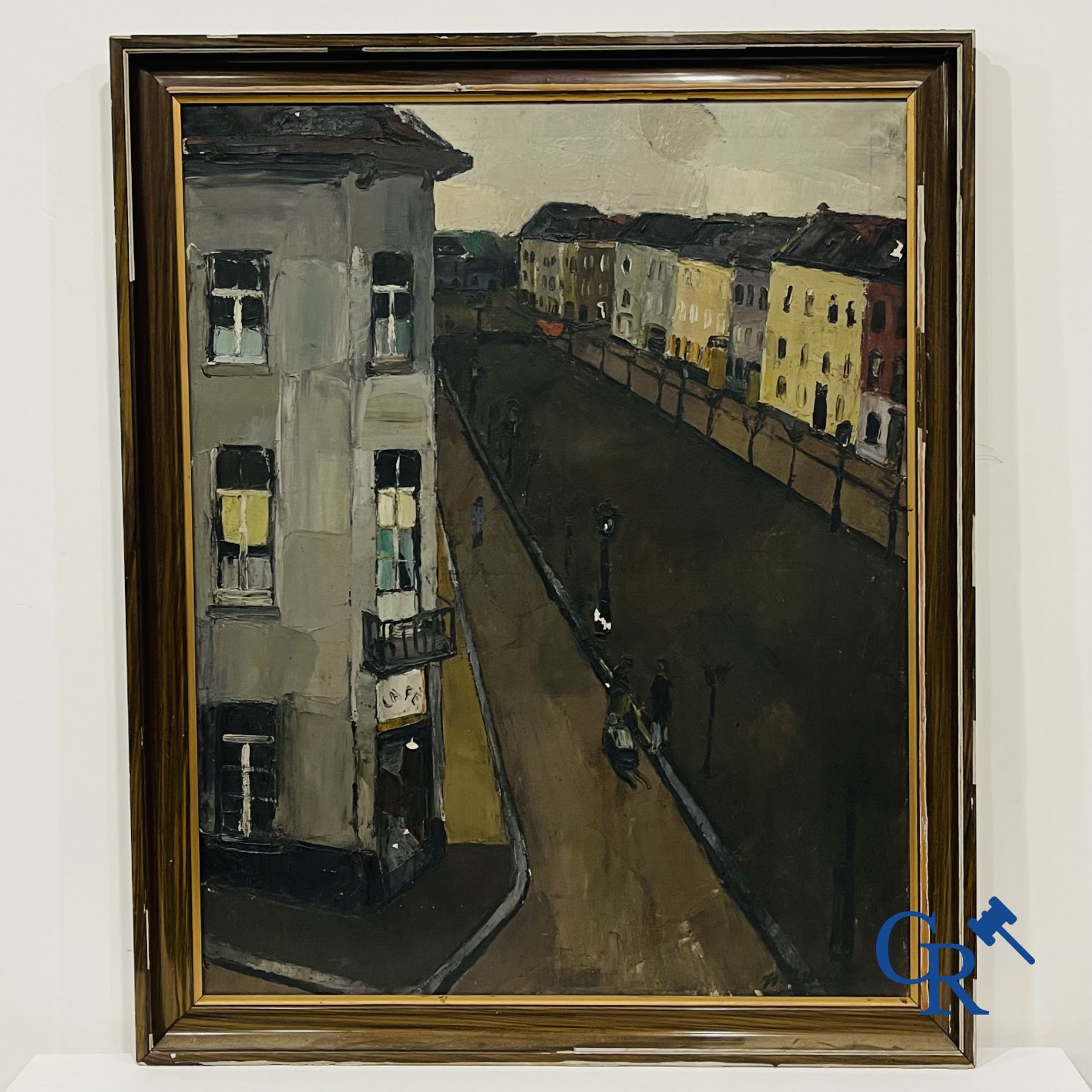 Henri-Victor Wolvens, (Brussels 1896 - Bruges 1977)(*) Street view. 1928.<br />
Signed H.V. Wolvens.