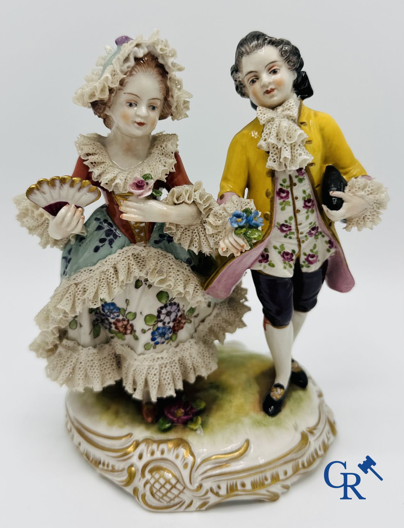 Volkstedt Rudolstadt: 2 Groups in German porcelain in dentelle. (lace porcelain) Marked.