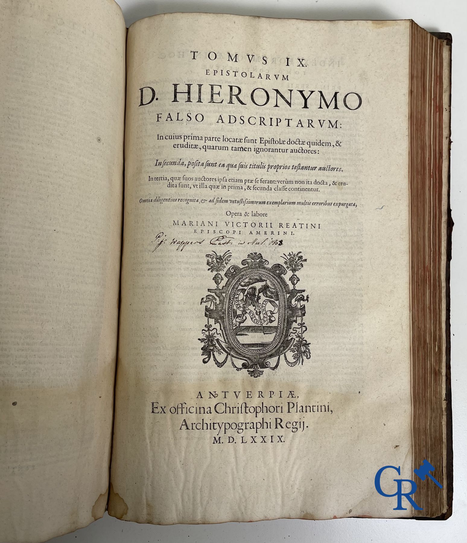 Livres anciens: Les œuvres de Saint Jérôme, Mariani Victorij Reatini. Atelier Plantijn (1578-1579), Anvers.