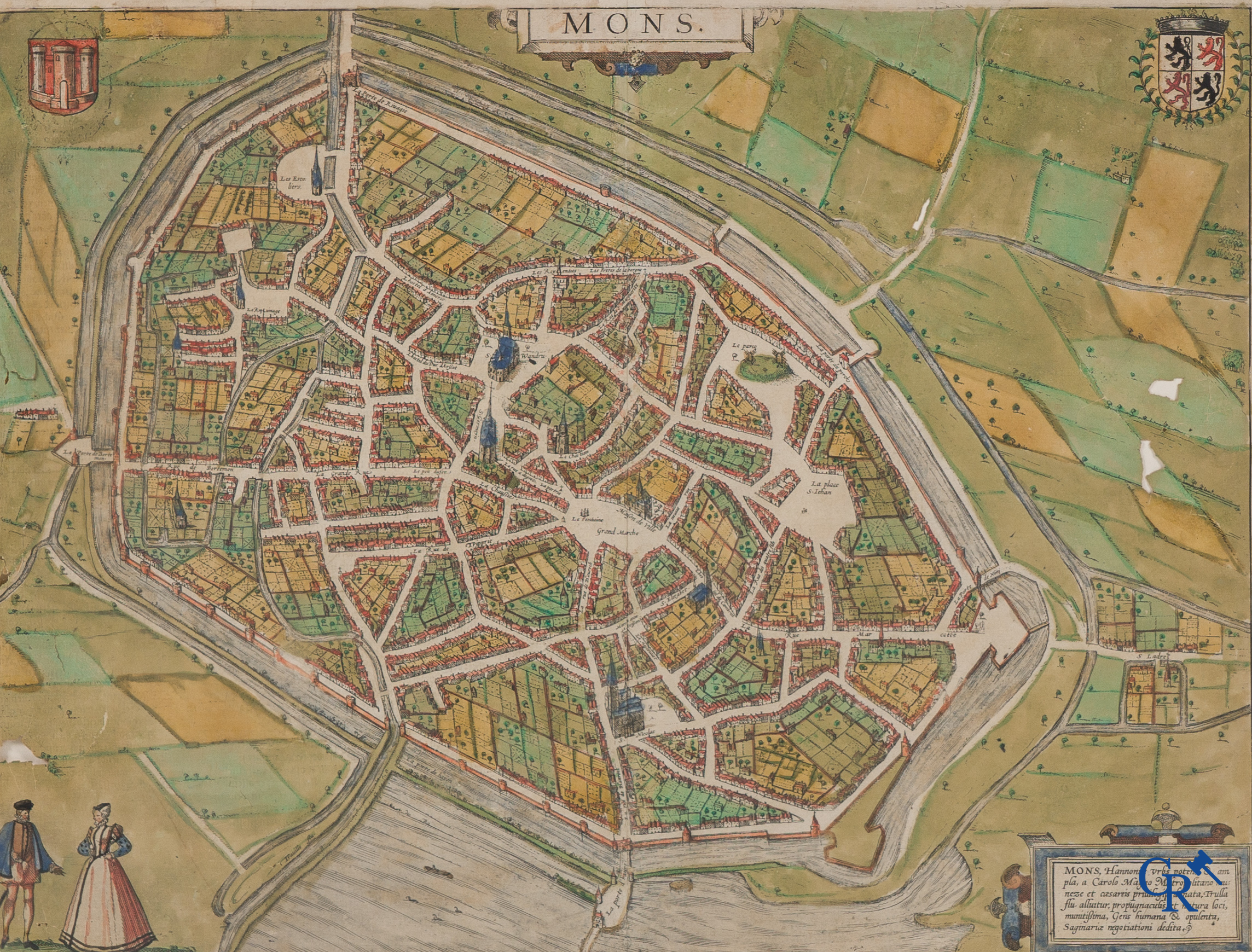 2 Hand-coloured maps of the city of Mons and Tournai.