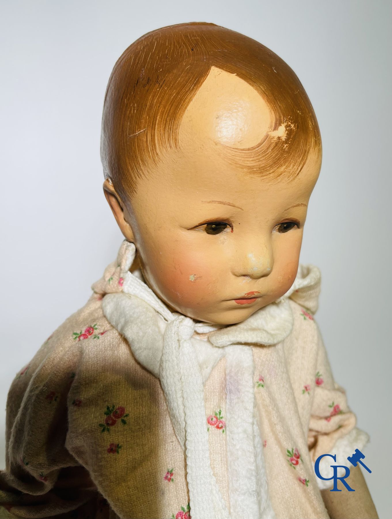 Toys: antique dolls: a lot of 6 dolls with a miniature grocery store attached.