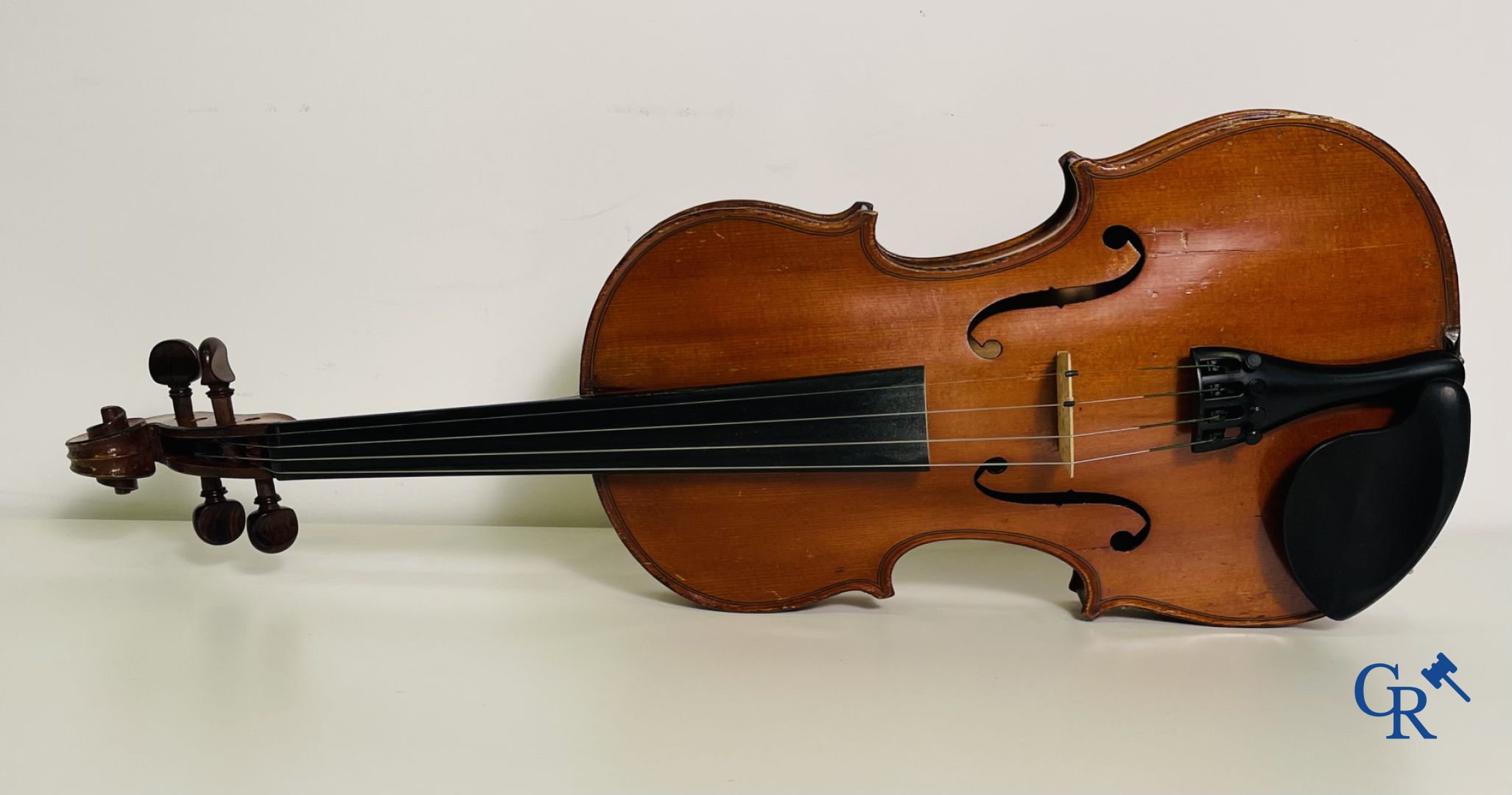 Violin in box with 2 bows. Label Lutherie Artistique M. Couturieux. 357 mm.