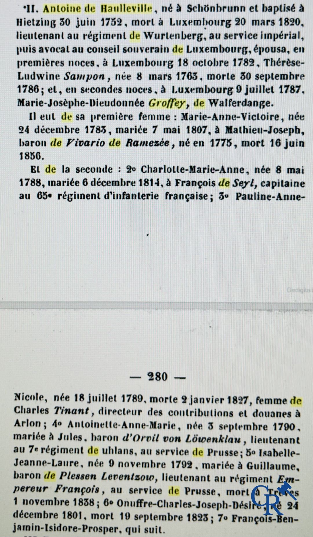 Interessant portretschilderij van Antoine De Haulleville Groffey, lieutenant au régiment de Wurtenberg.