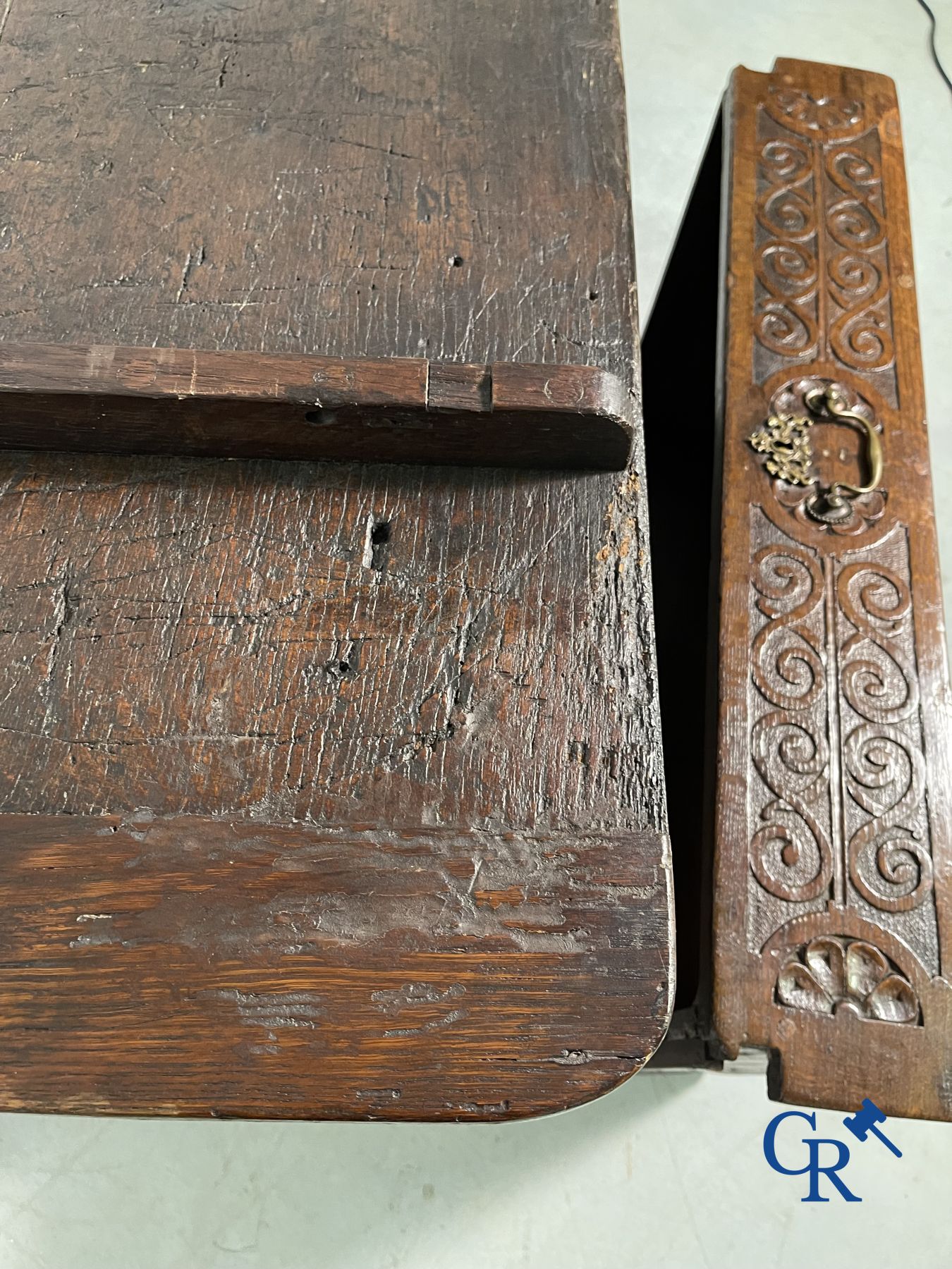 Furniture: An oak table with drawer. 17th - 18th century.