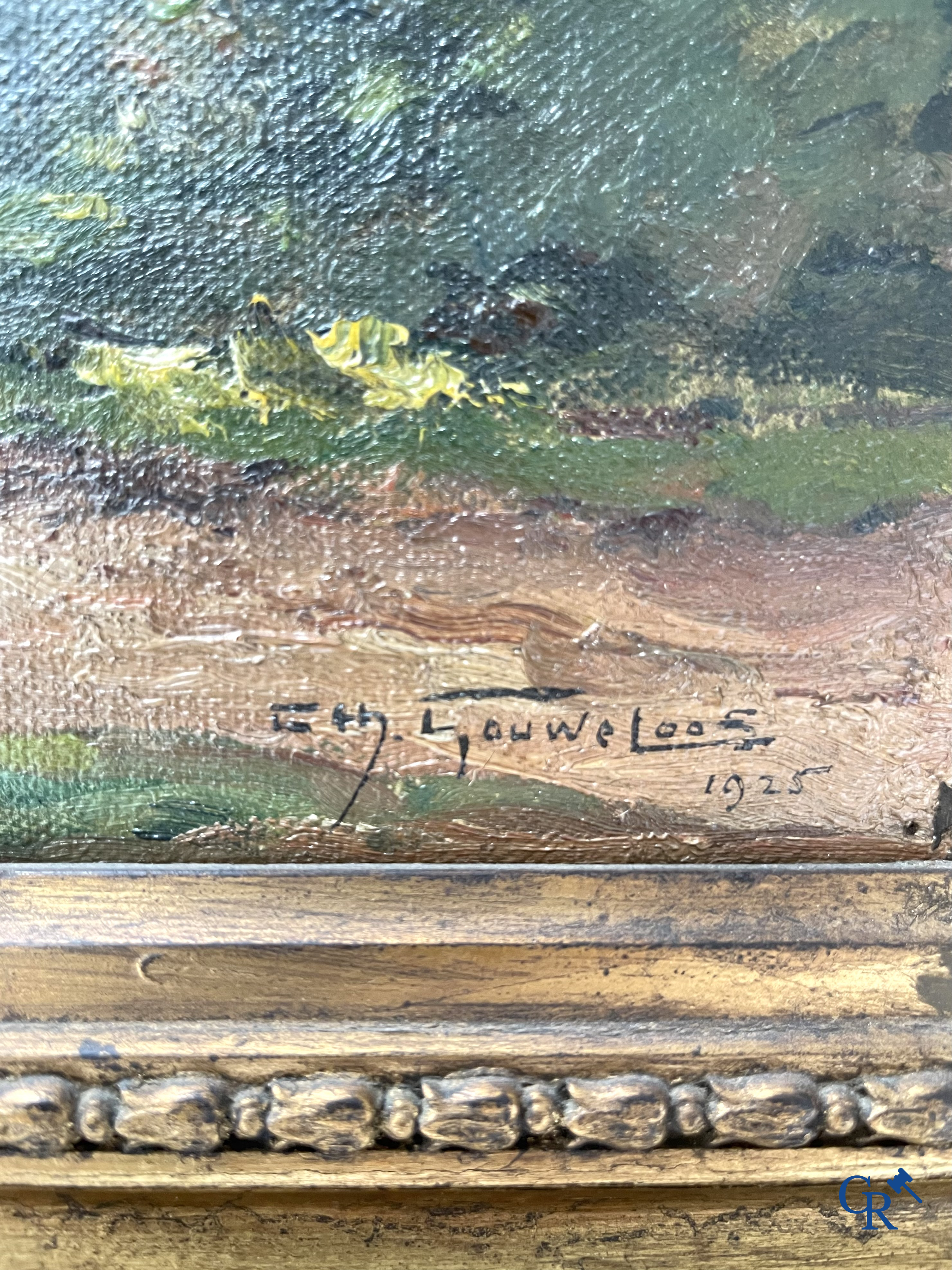 Charles Gouweloos (1867-1946) Vue de village, huile sur toile. Signé et daté en bas à droite 1925.