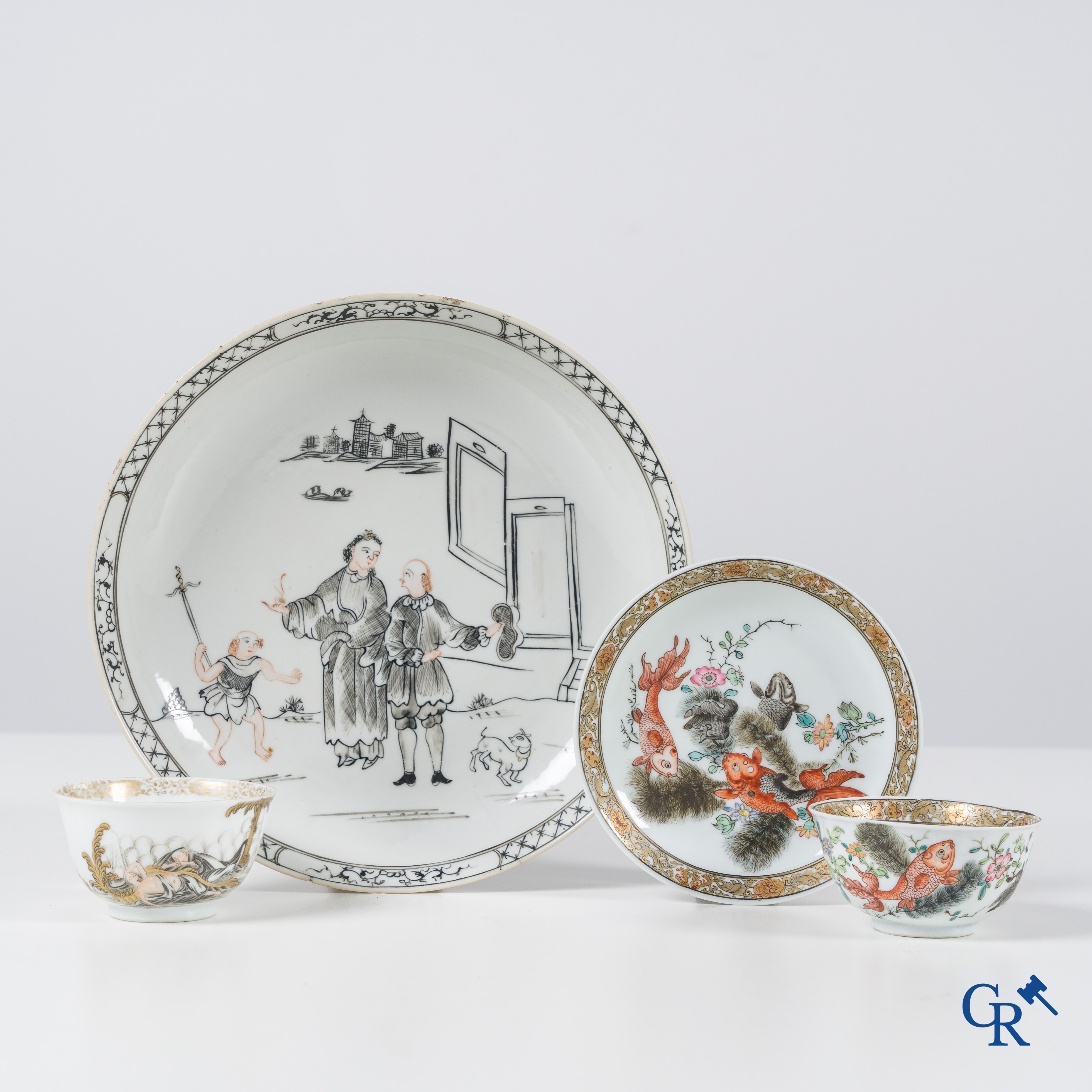 Aziatica: Chinees porselein met grisaille en famille rose decor, Compagnie des Indes. 18e eeuw.