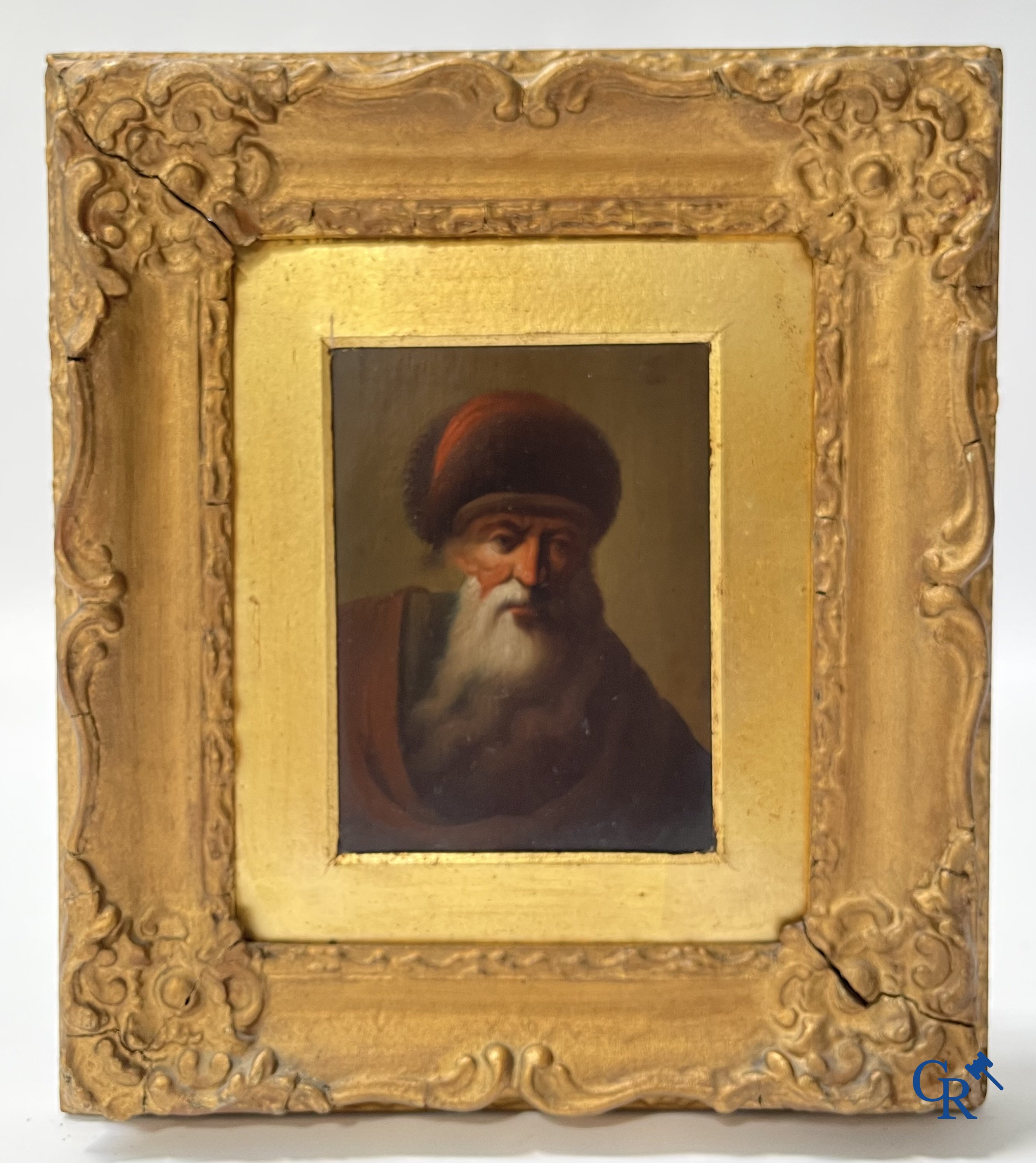 Une paire de portraits d'après Rembrandt Van Rijn, huile sur panneau, On y joint 2 dessins à la plume. XIXème siècle.