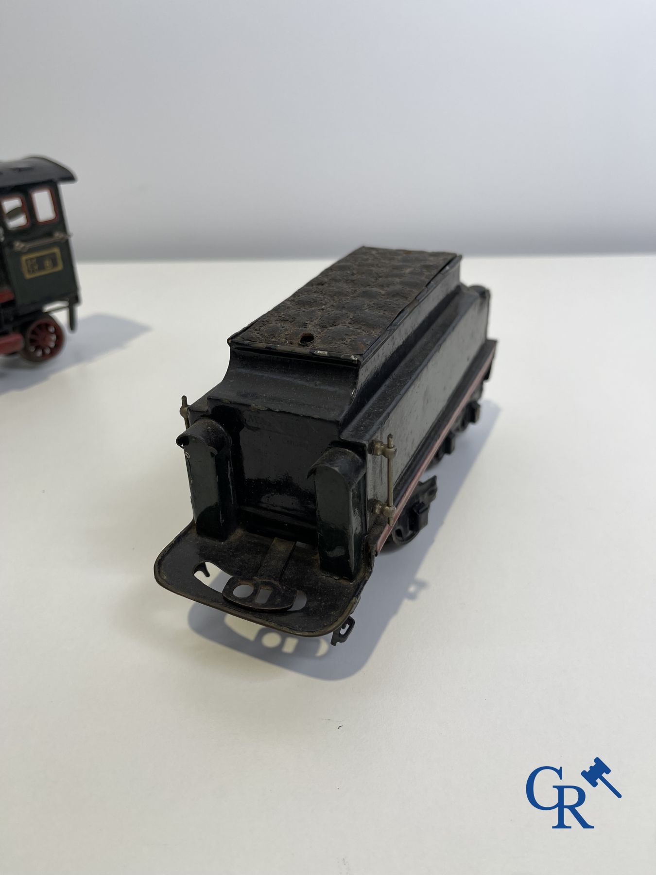 Old toys: Märklin, Locomotive with towing tender and dining car.<br />
About 1930.