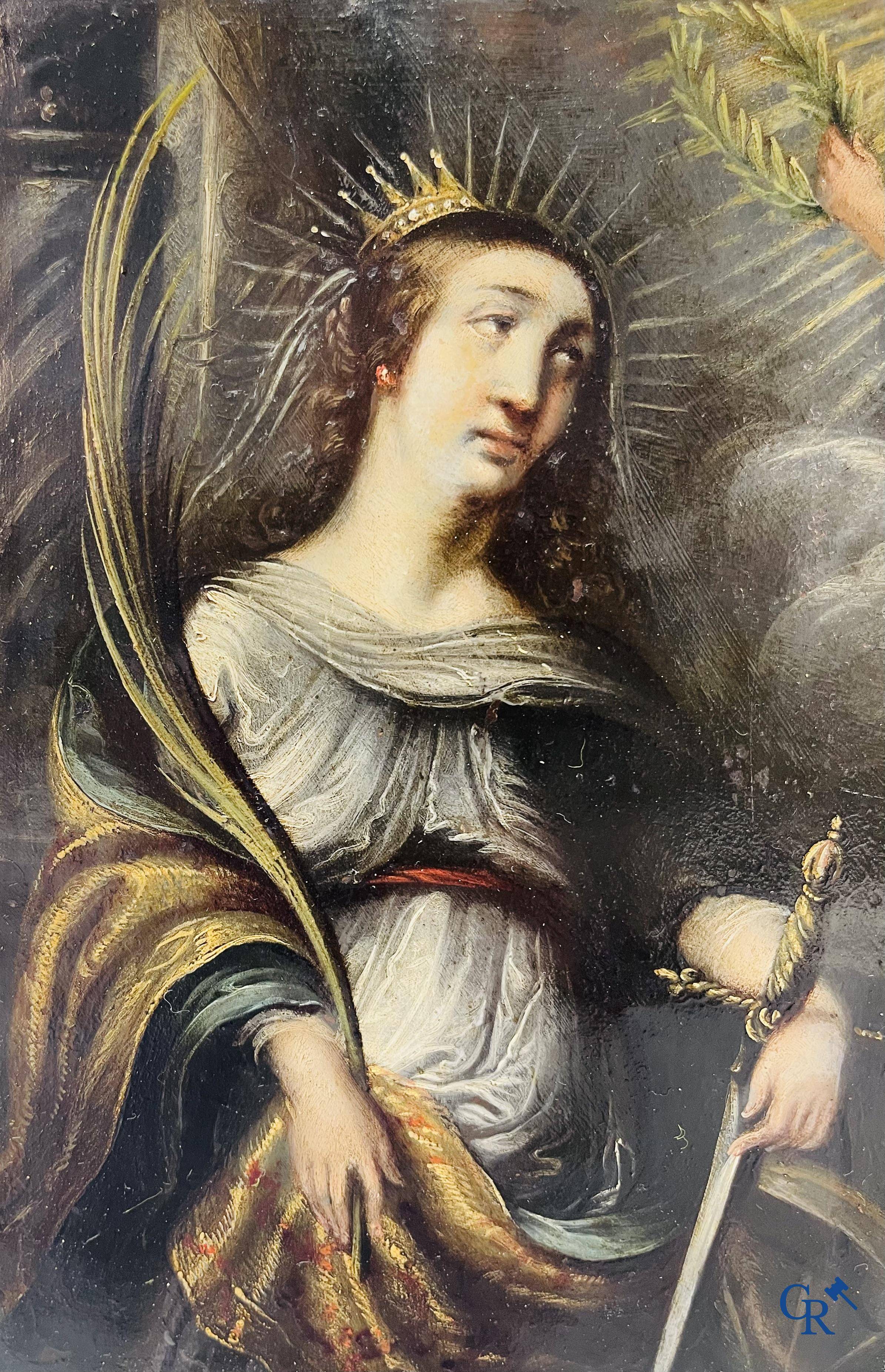 Schilderij, olie op koper van de heilige Sint Catharina van Alexandrië. 17e-18e eeuw.