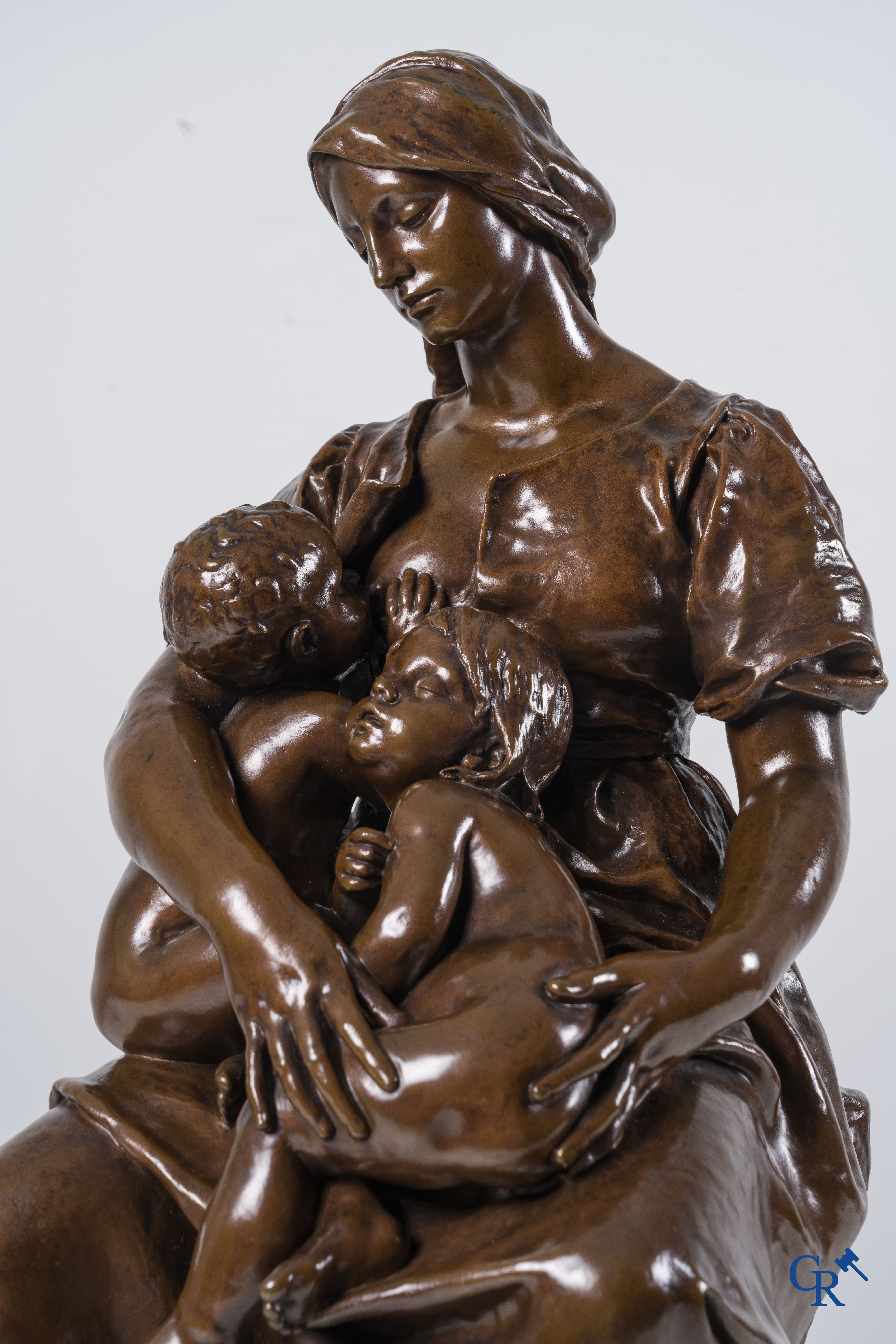 Paul Dubois (1829-1905) Maternité, Bronze statue with stamp A. Collas and foundry F. Barbedienne.