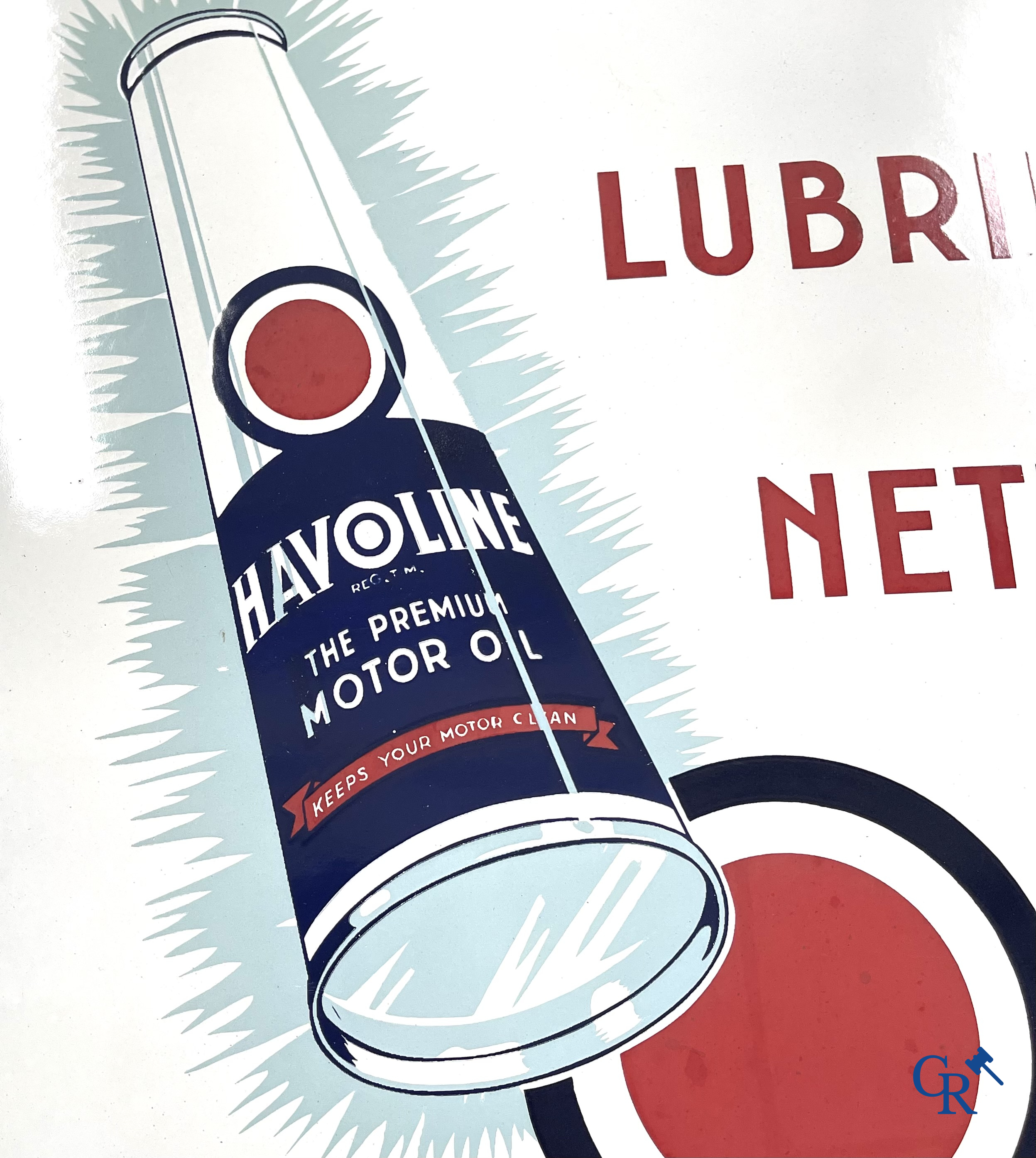 Havoline, emaille reclamebord voor motor olie Havoline van de Caltex Petroleum Company. T.P. Bruxelles 1950.