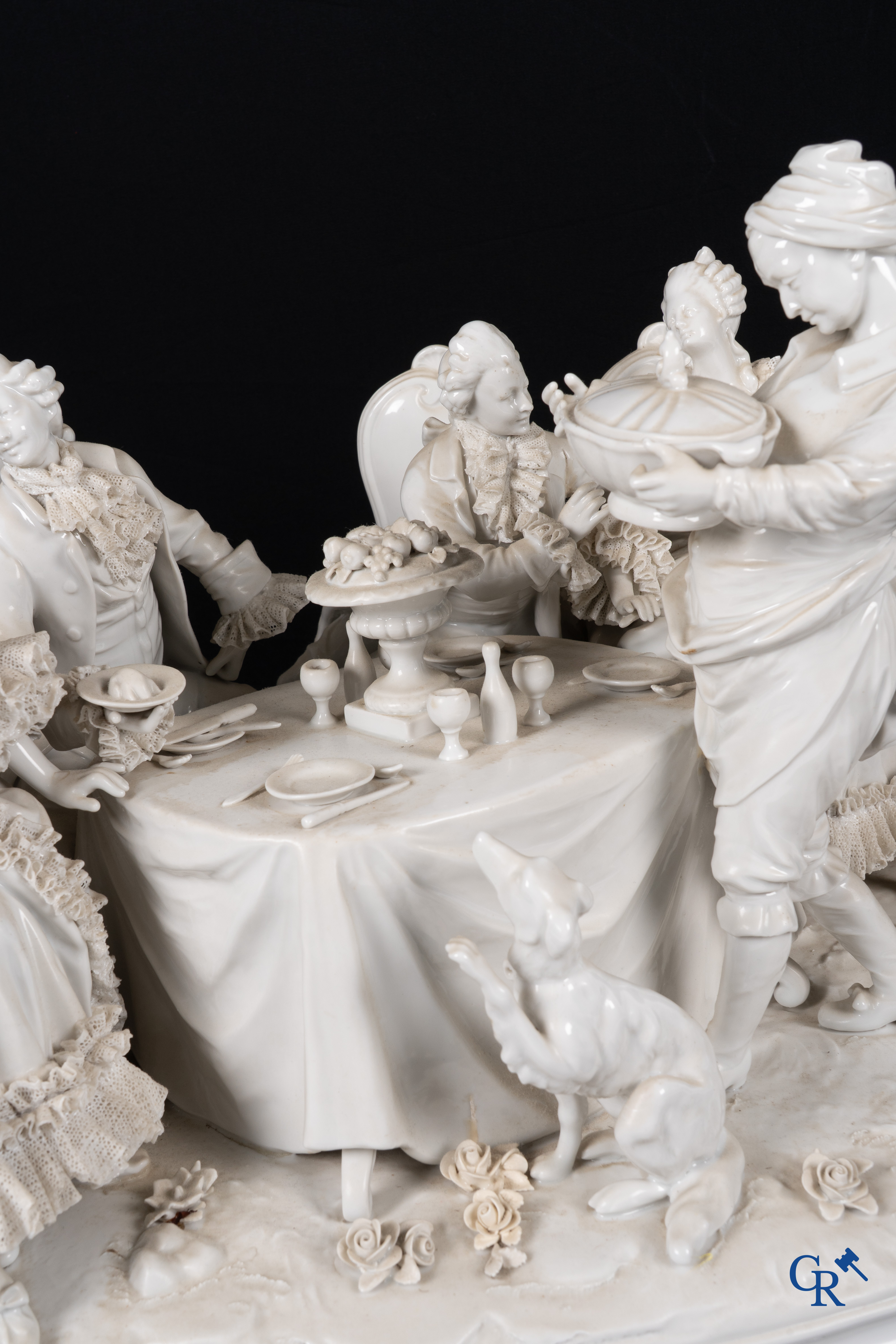 Volkstedt Rudolstadt, an exceptionally large group in lace porcelain on a matching pedestal.