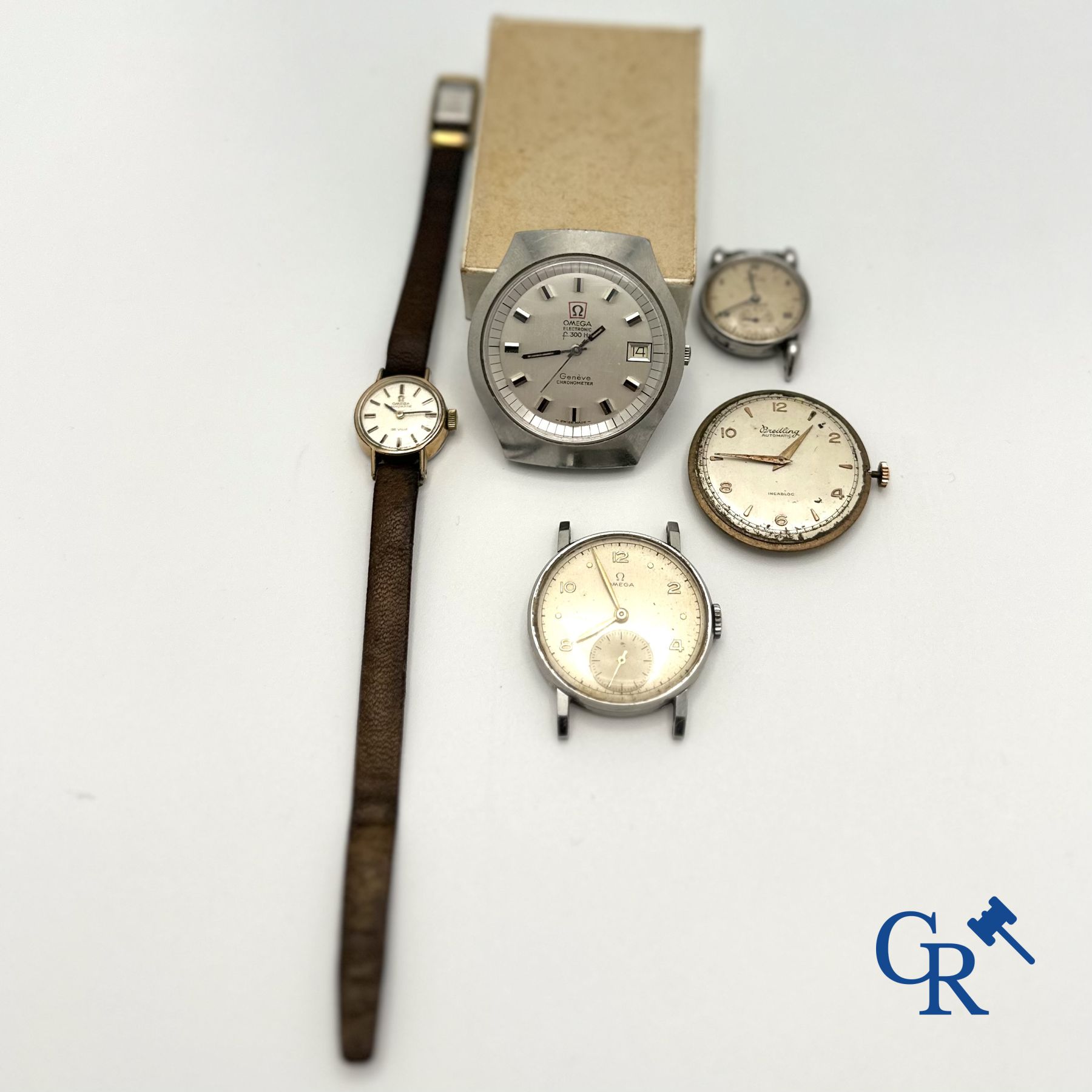 Timepieces: Lot of 3 Omega timepieces, a women's Rolex timepiece and a Breitling movement.