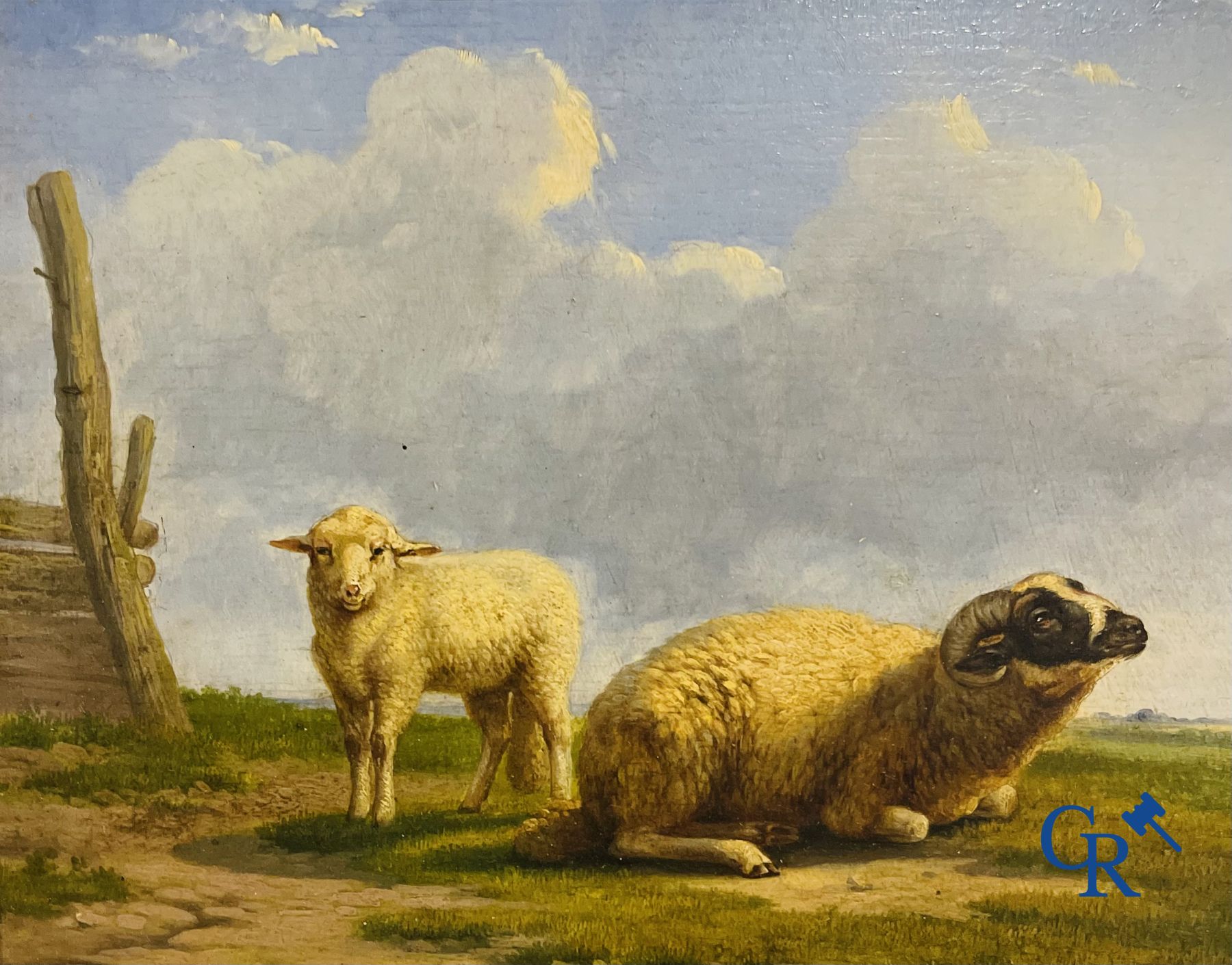 Eugène Verboeckhoven: Schapen in een landschap. olie op paneel.