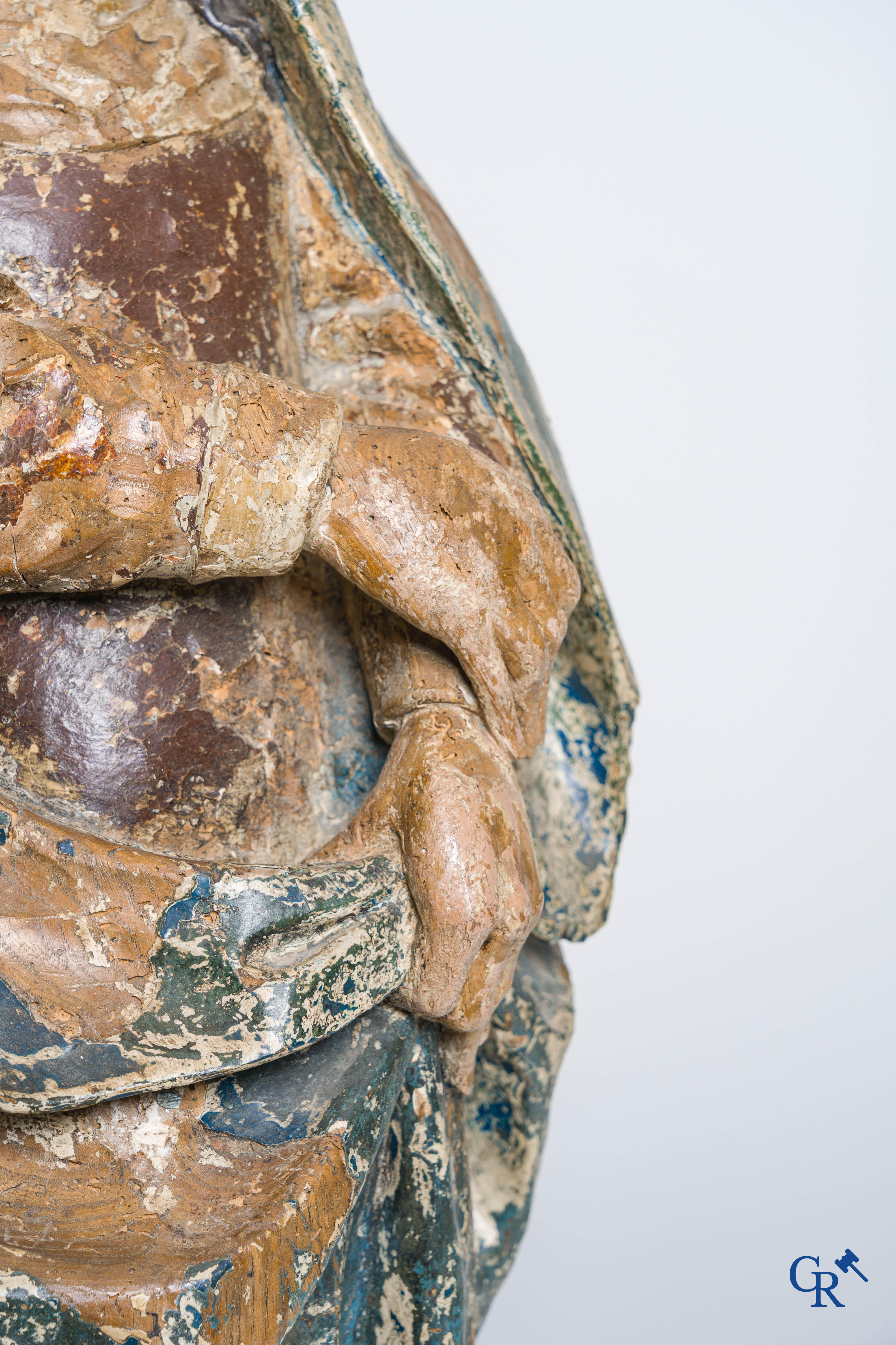 Religious objects, a polychrome wooden statue of a Madonna, 16th century.