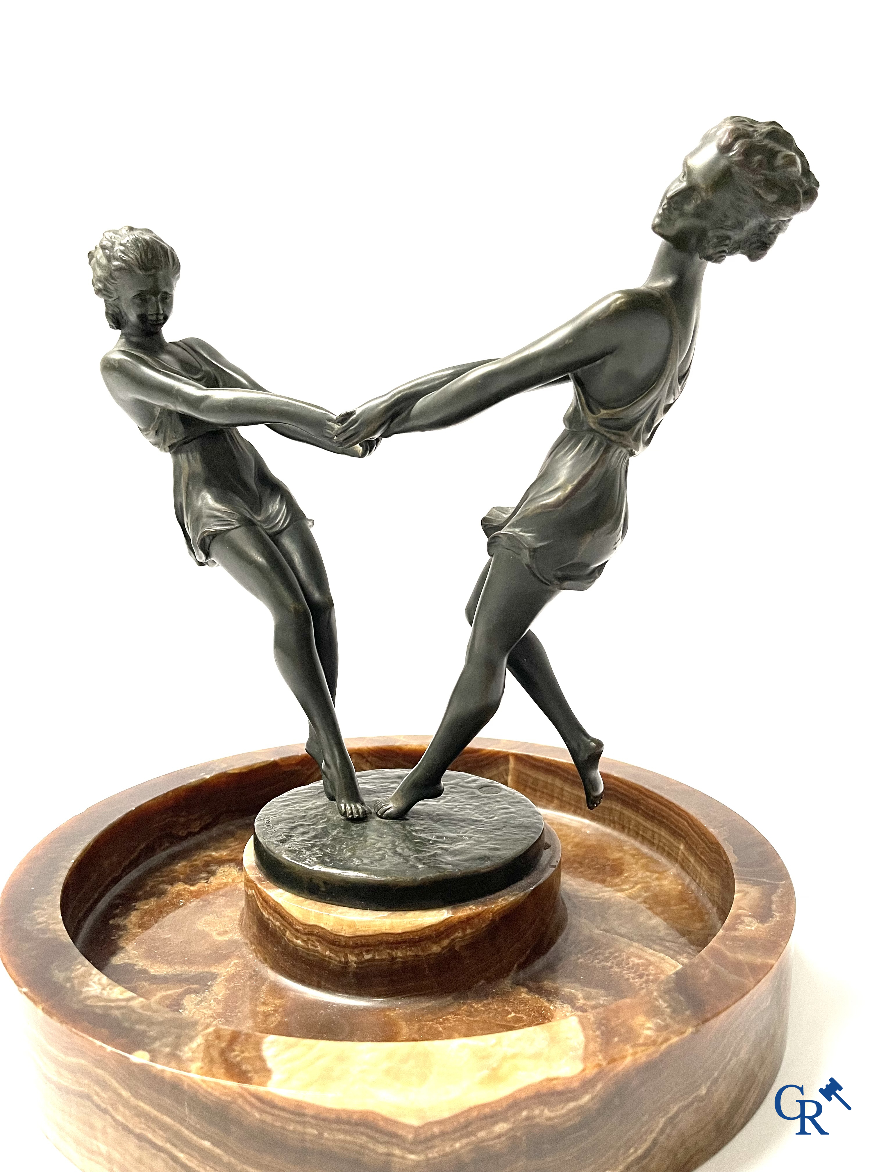 Art Deco, André Gilbert. Milieu de table in brons en onyx. Gieterij LN Paris JL. Circa 1930.