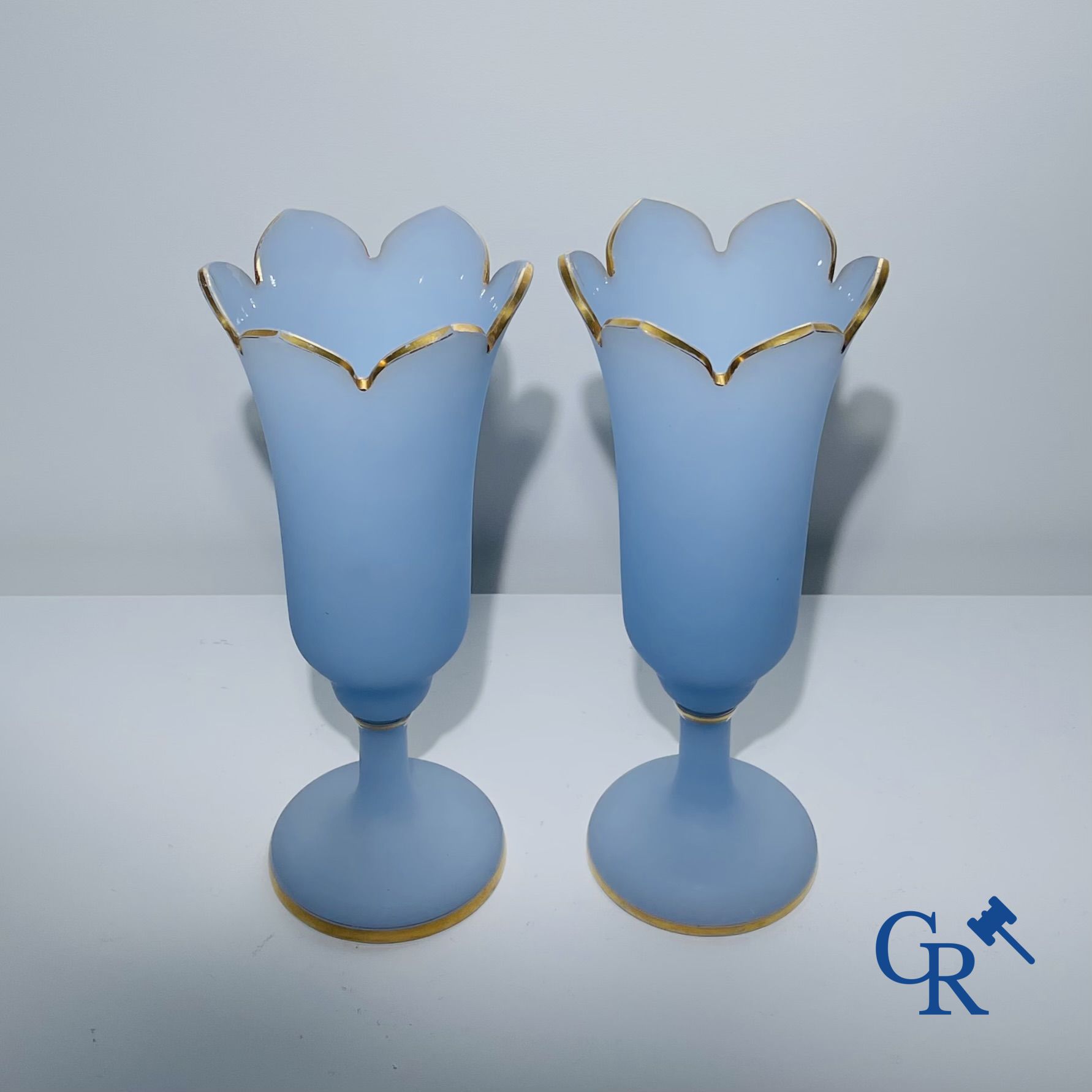 Baccarat: Pair of vases in opaline with gilding.