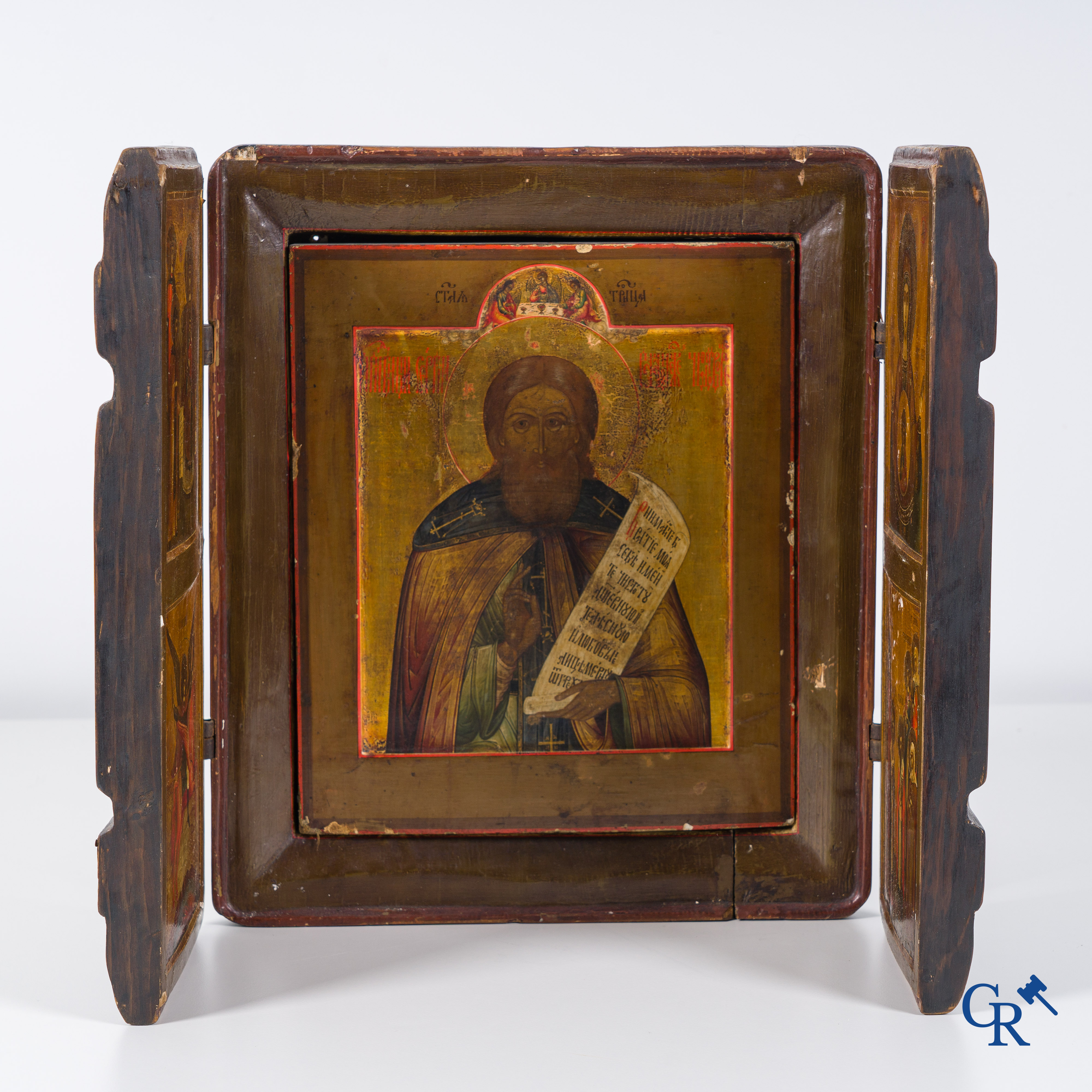 Russian work: Icon, a wooden triptych with 5 icons. 18th-19th century.