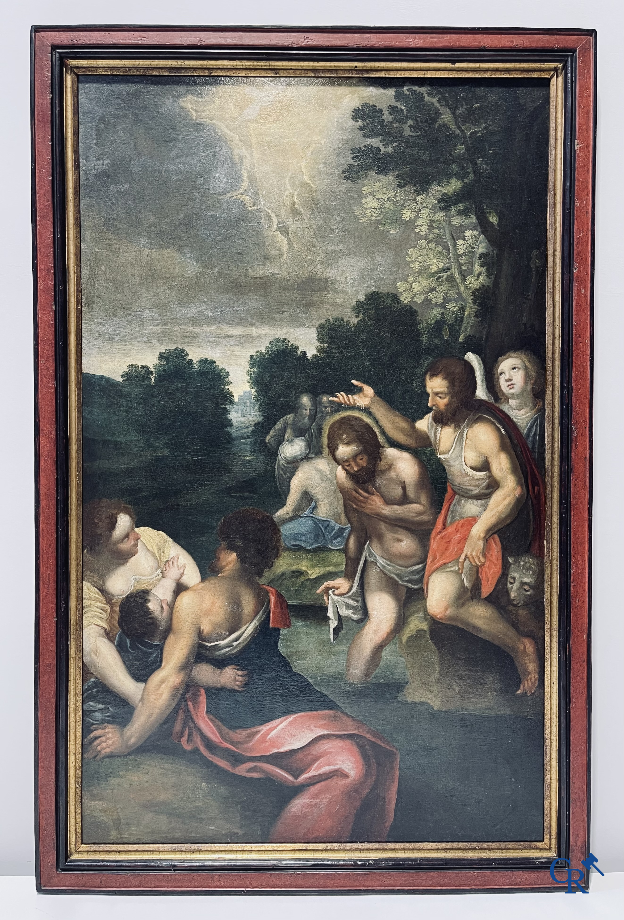 The baptism of Christ. Religious painting, oil on canvas. 17-18th century.