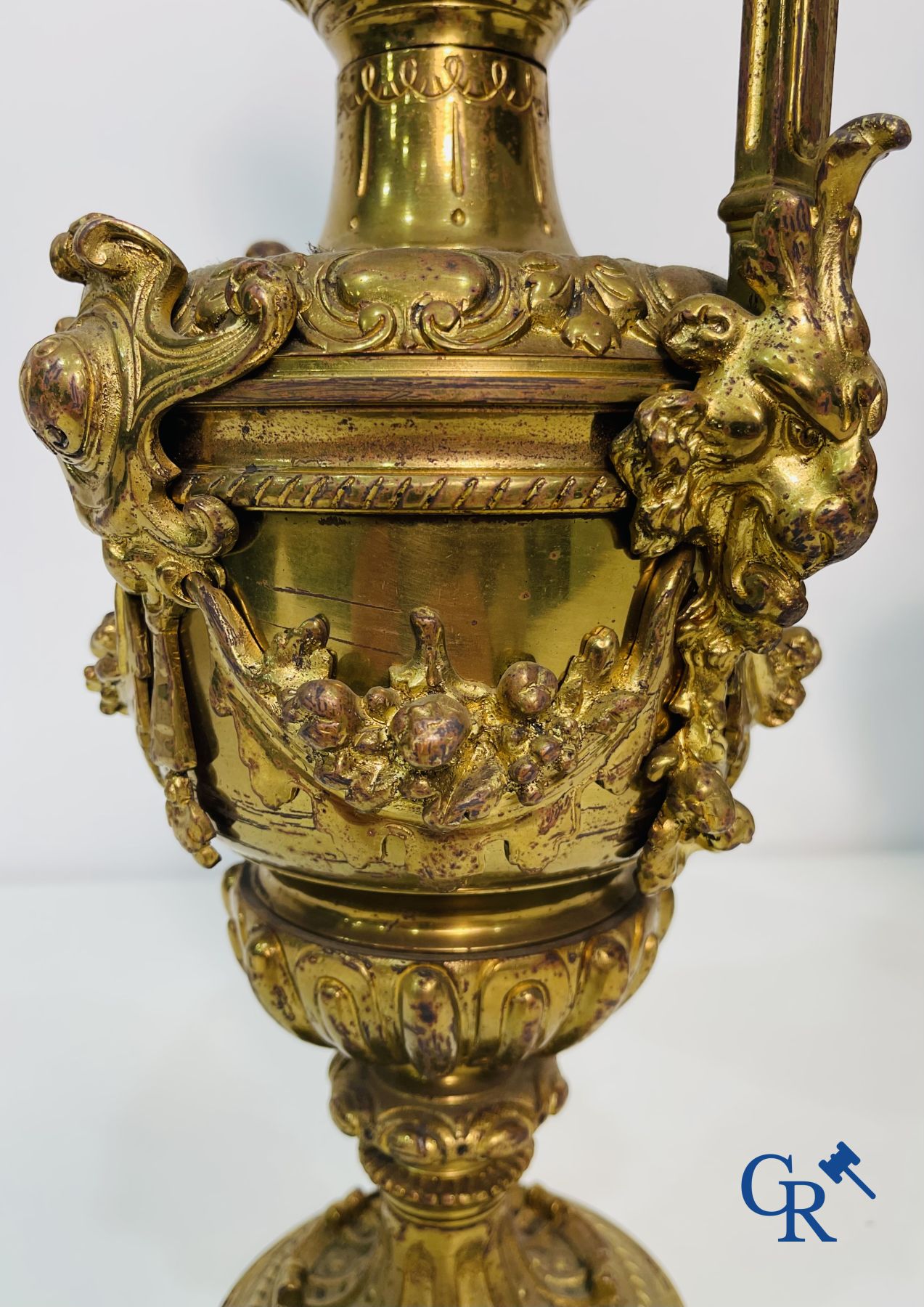 A pair of gilded bronze ewer vases. Napoleon III period.