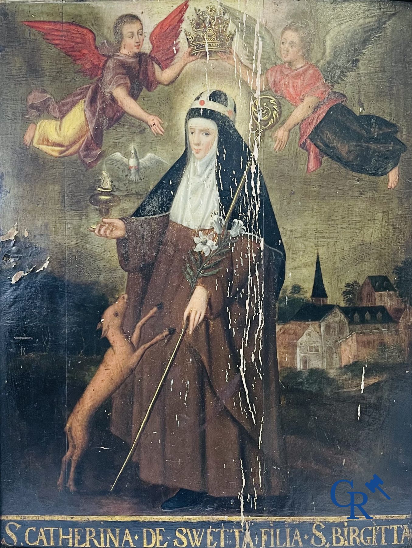 Painting. 17th century Religious painting.  S. Catherina-De-Swetta Filia-S.Birgitta.