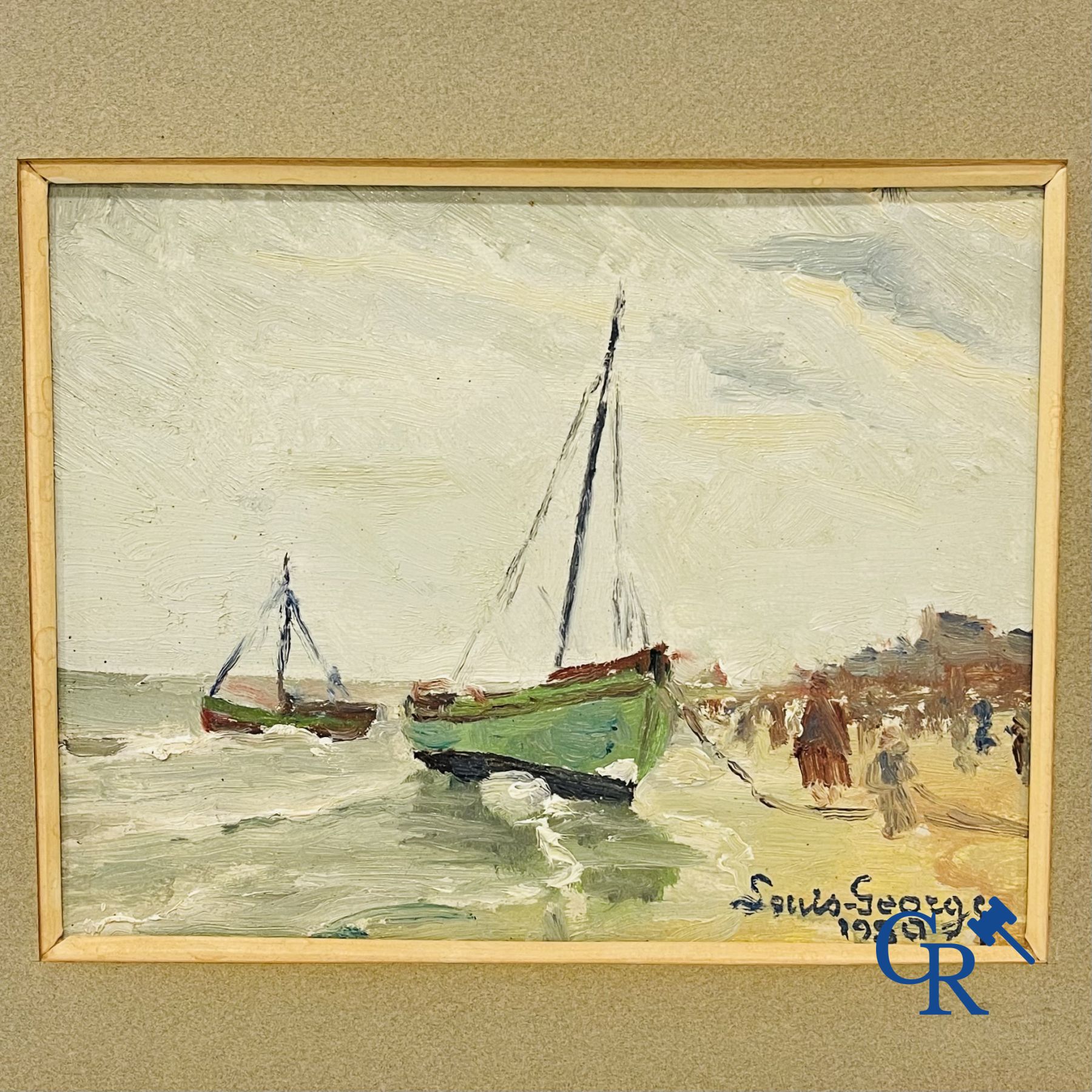 Louis-George. 3 vues sur la plage, huile sur panneau. Daté 1930.